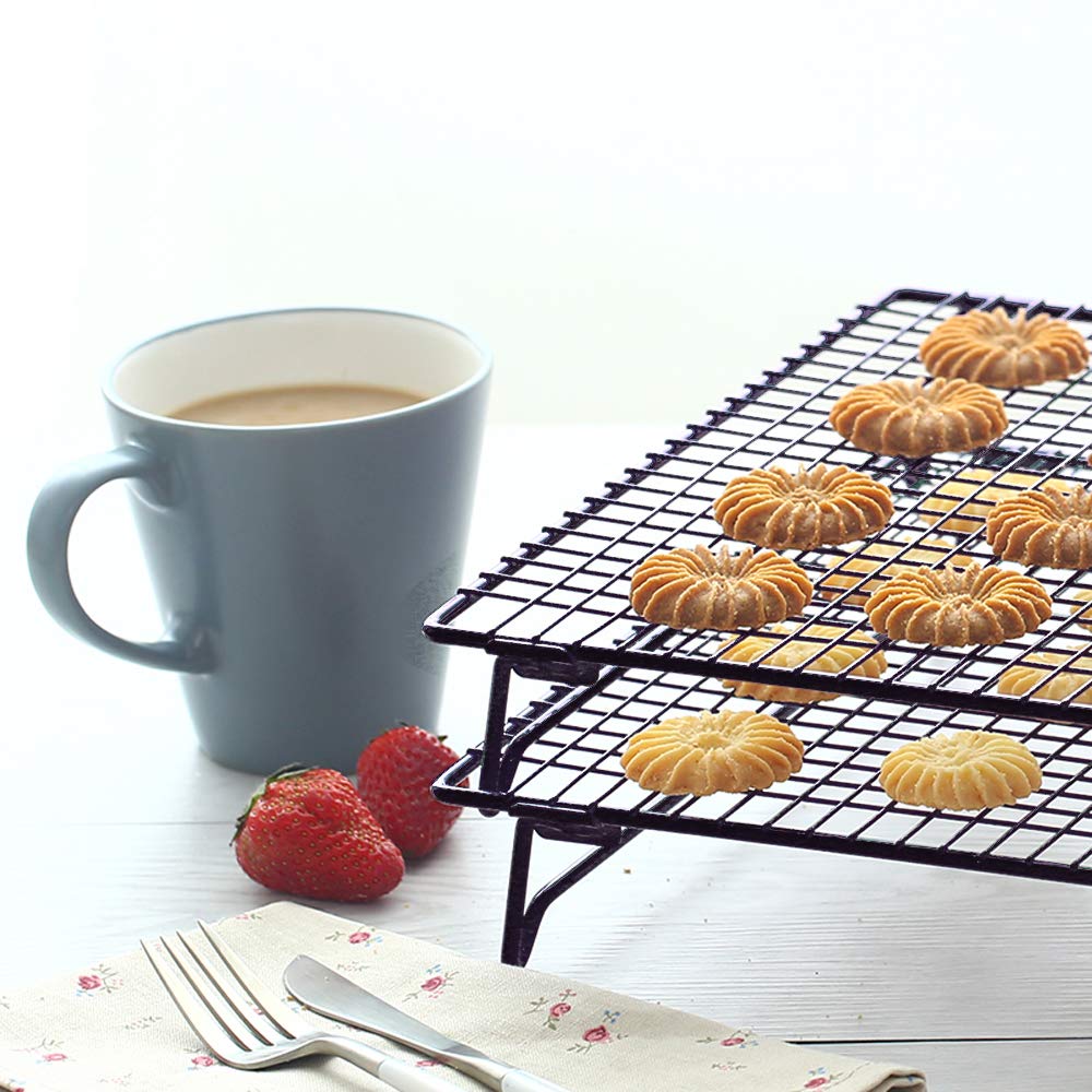 Kingrol 2-Piece Cooling Rack With Collapsible Folding Legs - For Cooking, Roasting, Drying, Grilling (Black)
