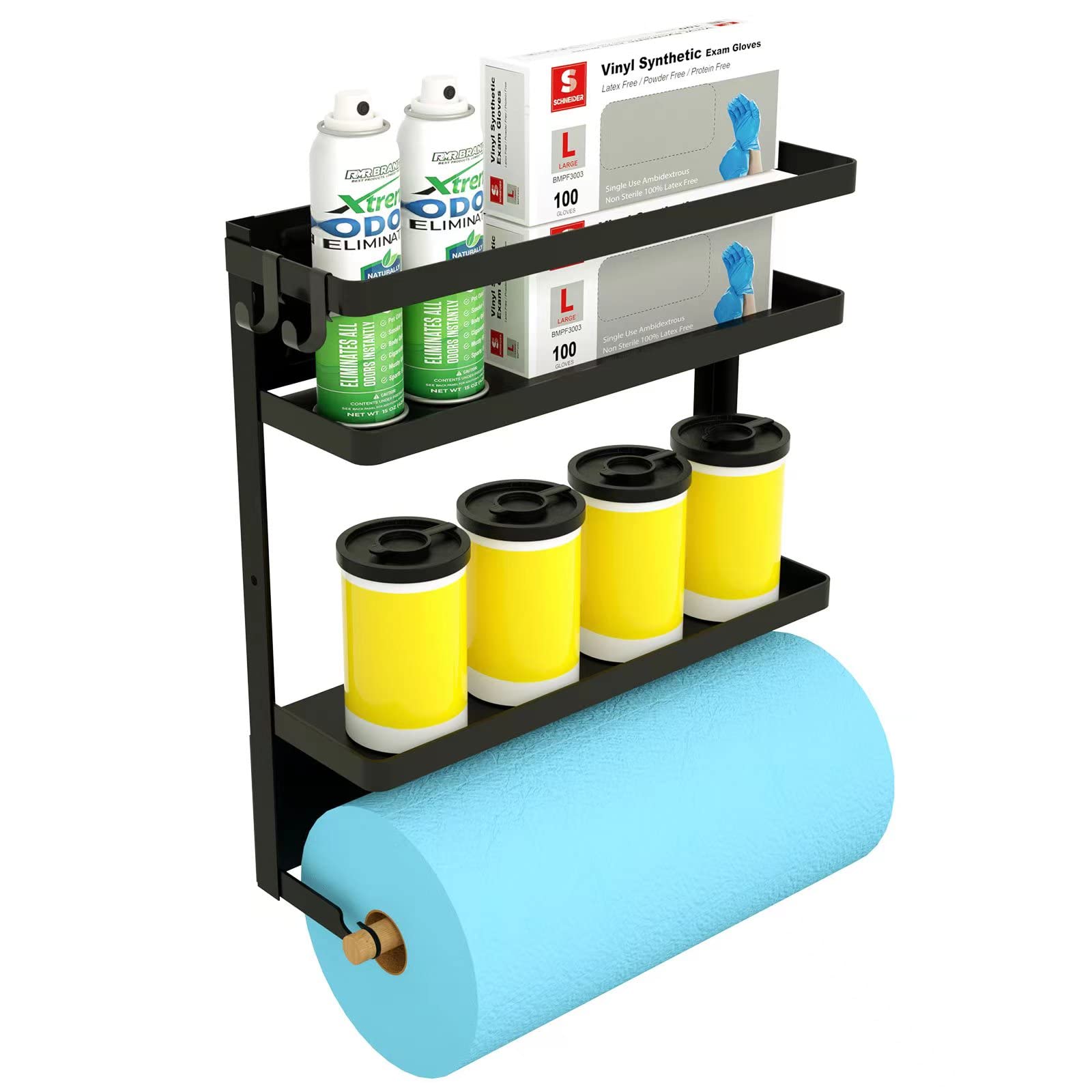 Paper Towel Holder With Shelf, 2-In-1 Magnetic Shelf, Heavy Duty Rustic Paper Towel Holder With 2 Removable Hooks, Tissue Holder