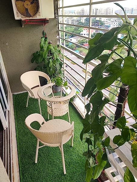 Lotey Garden Patio Seating Chair And Table Set, Outdoor Balcony Garden Coffee Table Set Furniture (2+1) (Cream)  Rattan