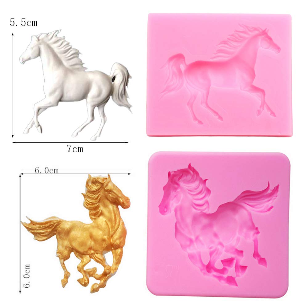 2Pcs Small Size Horse Fondant Mold Running Horse Silicone Chocolate Candy Gum Paste Sugar Craft Mold Cake Decorating Tool Polyme