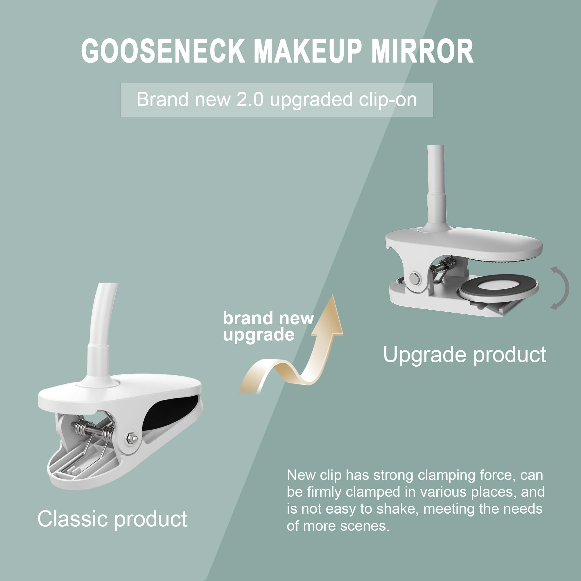 6.5'' Clip On Magnifying Vanity Mirror With Light, 5X Magnifying Clip-On Gooseneck Vanity Mirror, 2000Mah Usb Magnifying Mirror