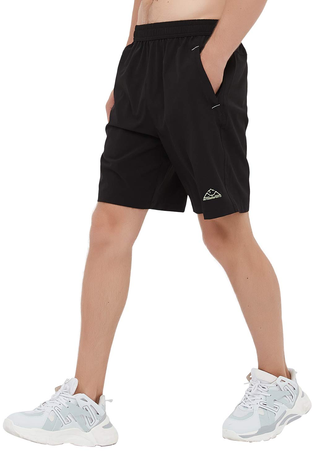 Rdruko Mens Outdoor Sports Hiking Shorts Lightwight Dry Fit Active Running Shorts With Pocket(Black Green, Us L)