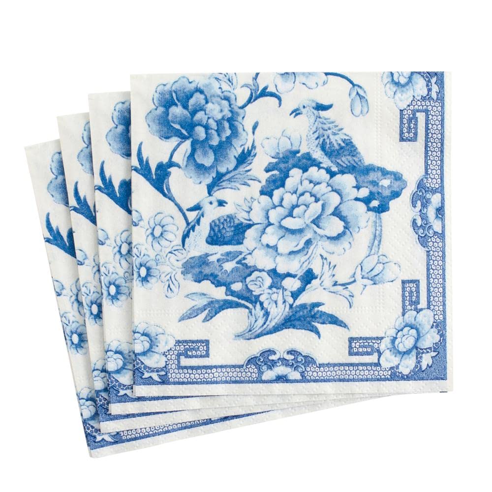 Entertaining With Caspari Luncheon Napkin, Blue And White, 20-Pack