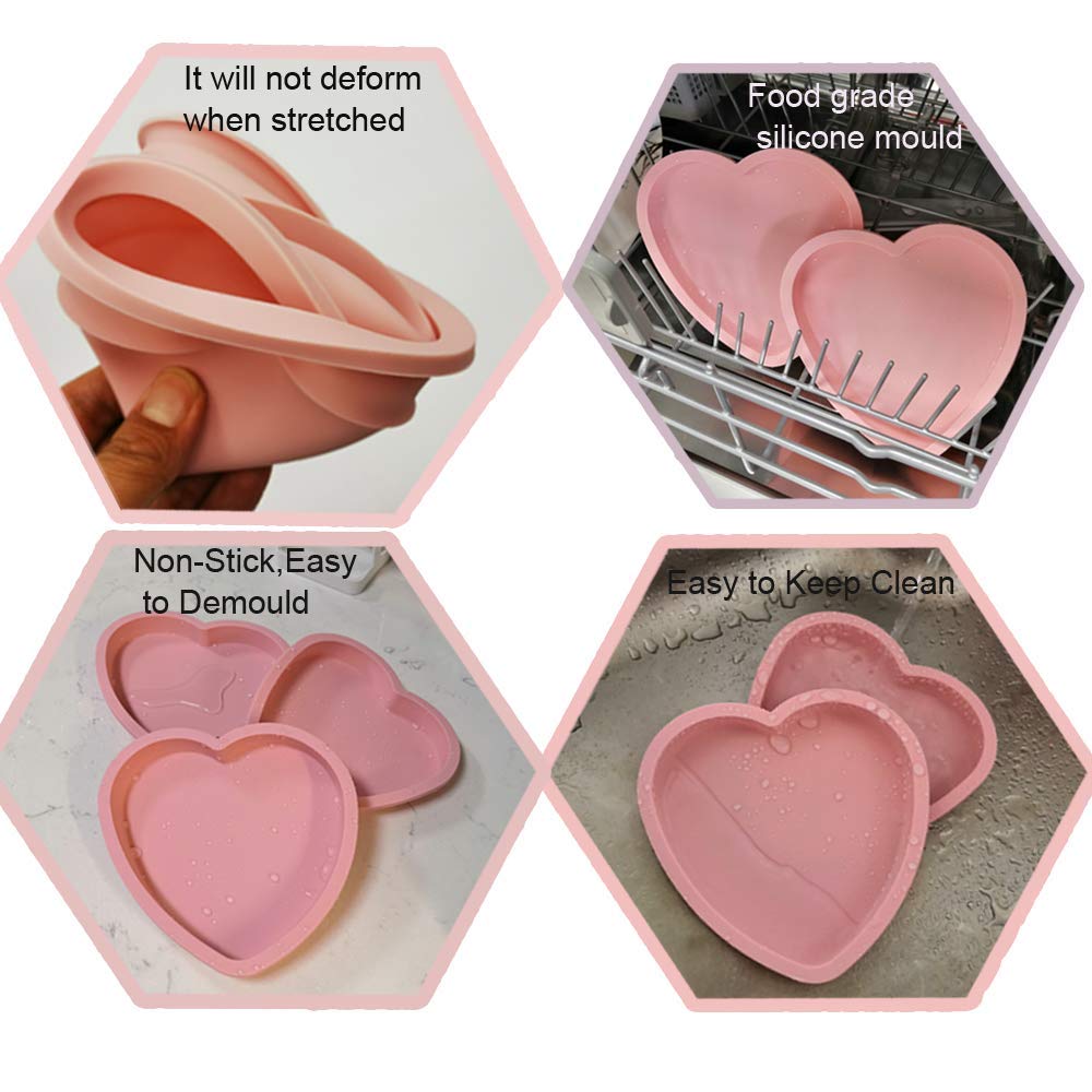 Murlniy Pokali 4Pcs 6In Silicone Heart Shaped Rainbow Cake Baking Pans, Heart Cake Layer Pan Set, Non-Stick Silicone Cake Bakewa