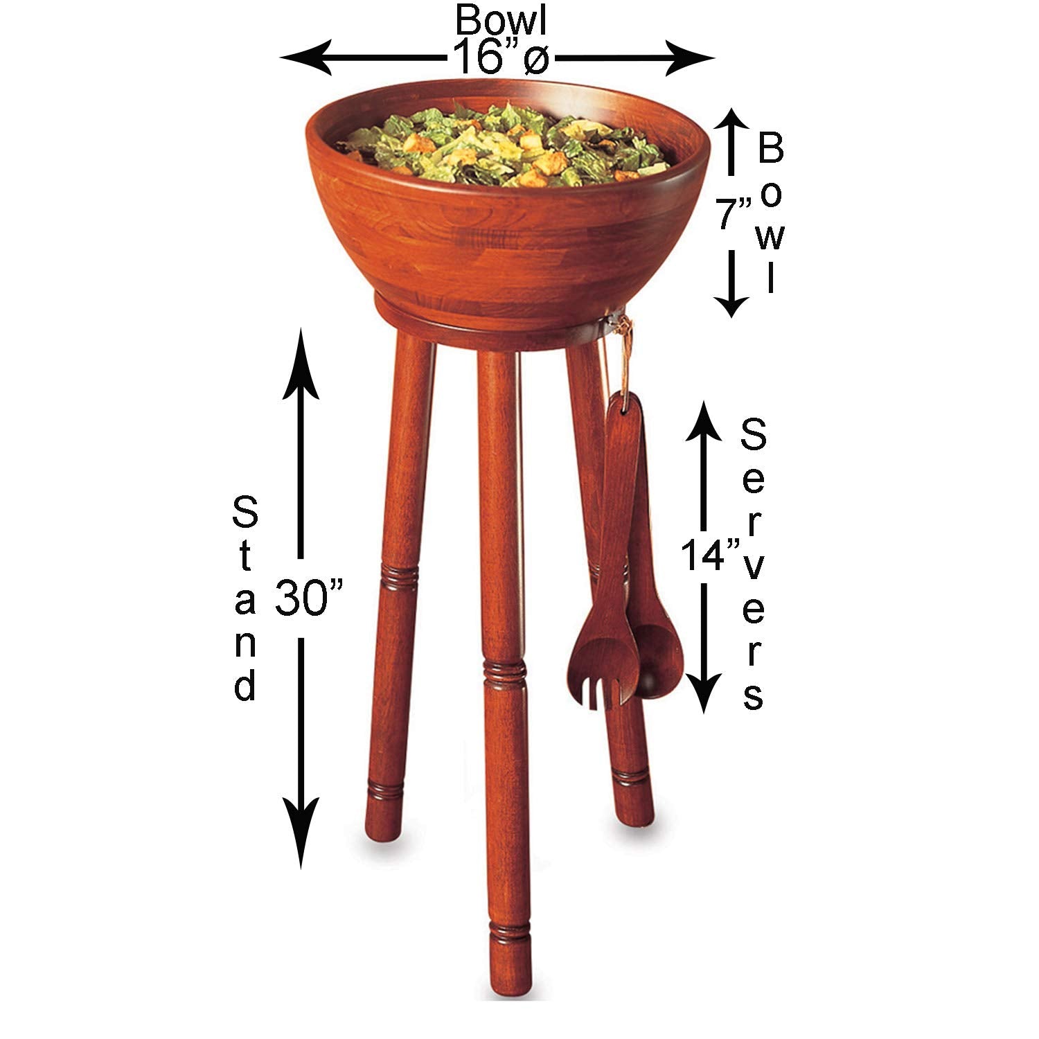 Woodard & Charles Extra Large Salad/Serving Bowl Set With Stand. 16'' X 7'' Bowl, 30'' Stand, 14'' Servers -Perfect For Caesar S