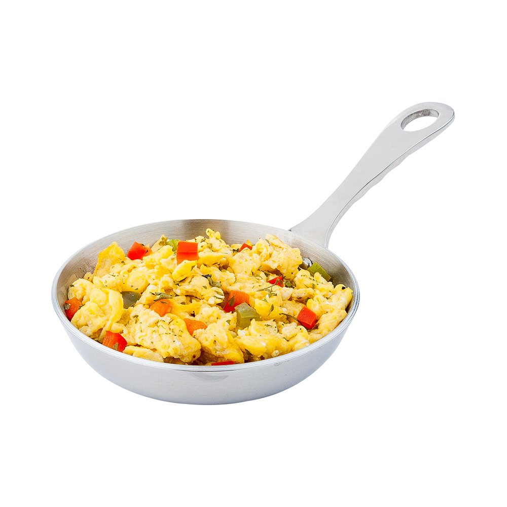 Restaurantware 4 Inch Mini Frying Pan 1 Round Egg Pan - With Handle Dishwasher Safe Silver Stainless Steel Small Frying Pan Hang
