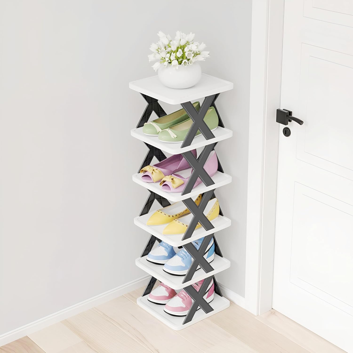 Arto Plastic Space Organizer MultiPurpose 6 Layer Folding Shoe Rack, Stackable Shelf, SpaceSaving, Easy Assembly And Stable In
