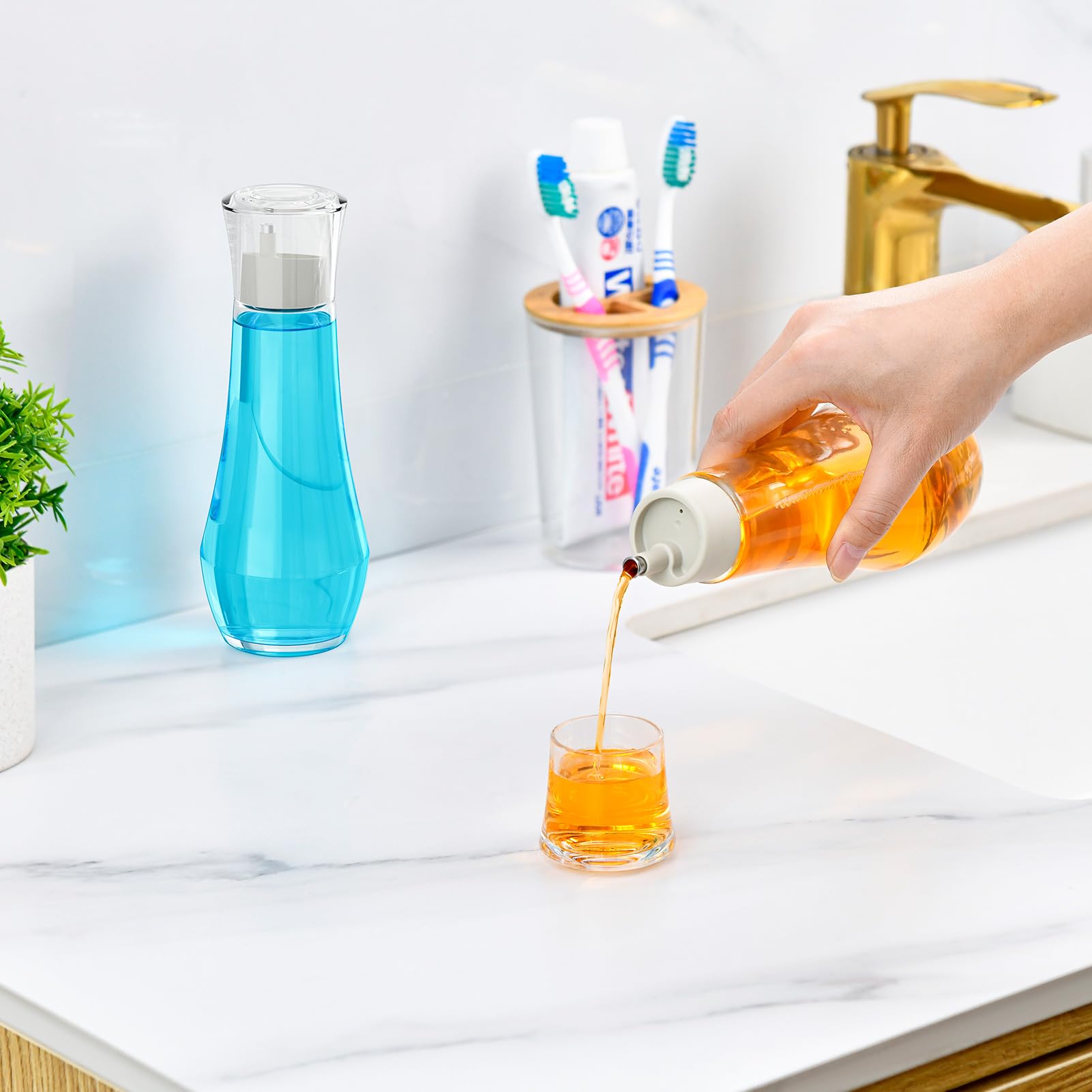 Vitviti Glass Mouthwash Dispenser For Bathroom, 8.8Oz Mouth Wash Container Bottle With Lid Cup, Small Clear Refillable Mouthwash