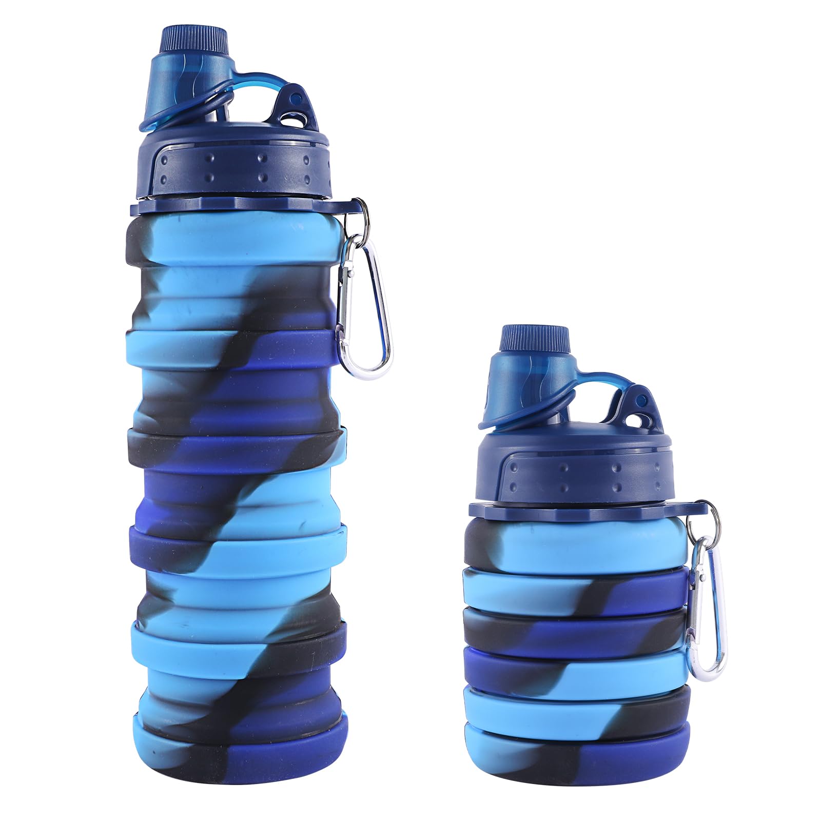 MAKERSLAND Rainbow Collapsible Water Bottles for Kids  Students  Adults  Reusable BPA Free Silicone Foldable Sports Water Bottles for Travel Camping Hiking  Folding Travel Water Bottles  Ocean Blue