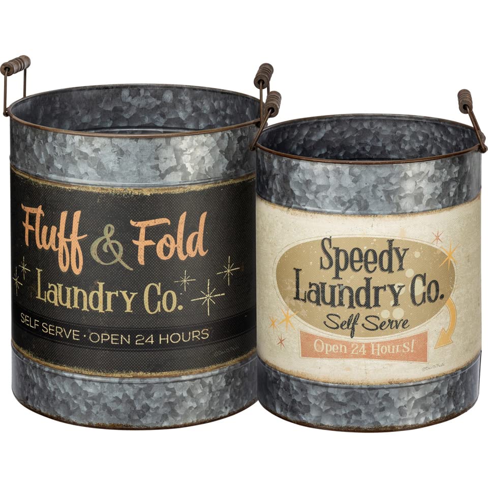 Primitives by Kathy Home Decor Organization and Storage Bucket Set  Speedy Laundry Fluff & Fold Galvanized Metal Bin with Rusti