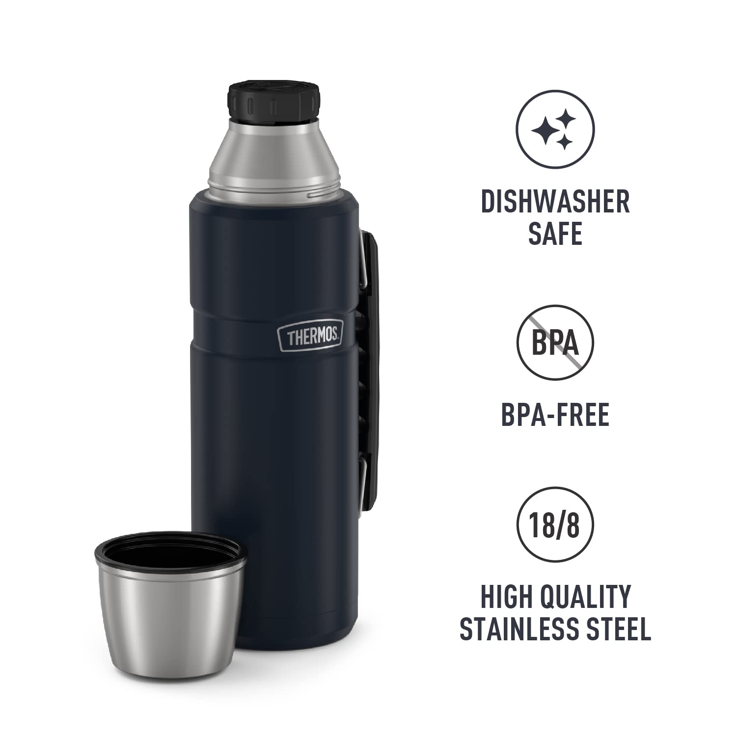 Thermos Stainless King Vacuum-Insulated Beverage Bottle, 40 Ounce, Midnight Blue
