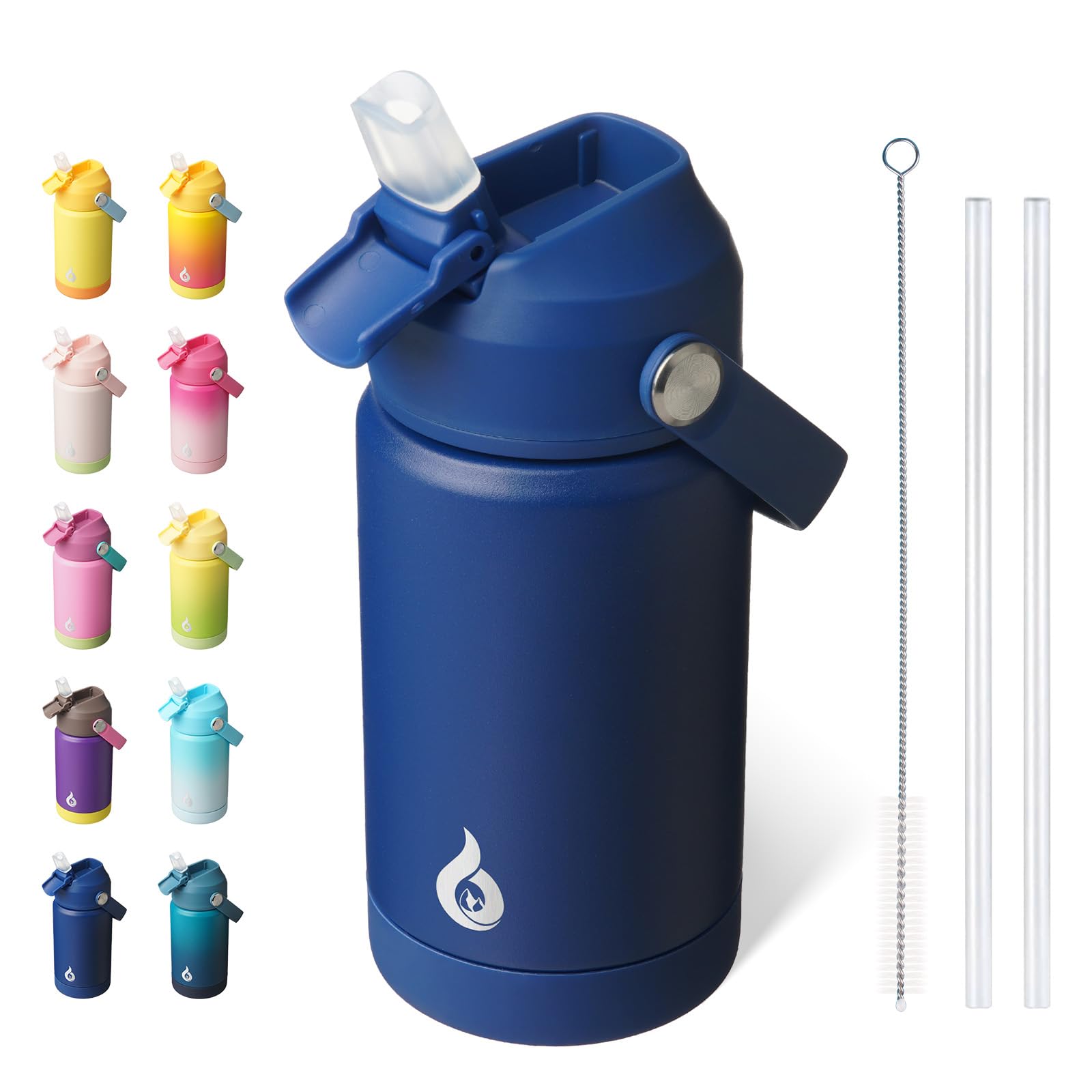 BJPKPK Insulated Water Bottle with Straw Lid, 12oz Thermo Water Bottles, Flex Handle & Non-slip Boot, BPA Free Leak Proof Stainl