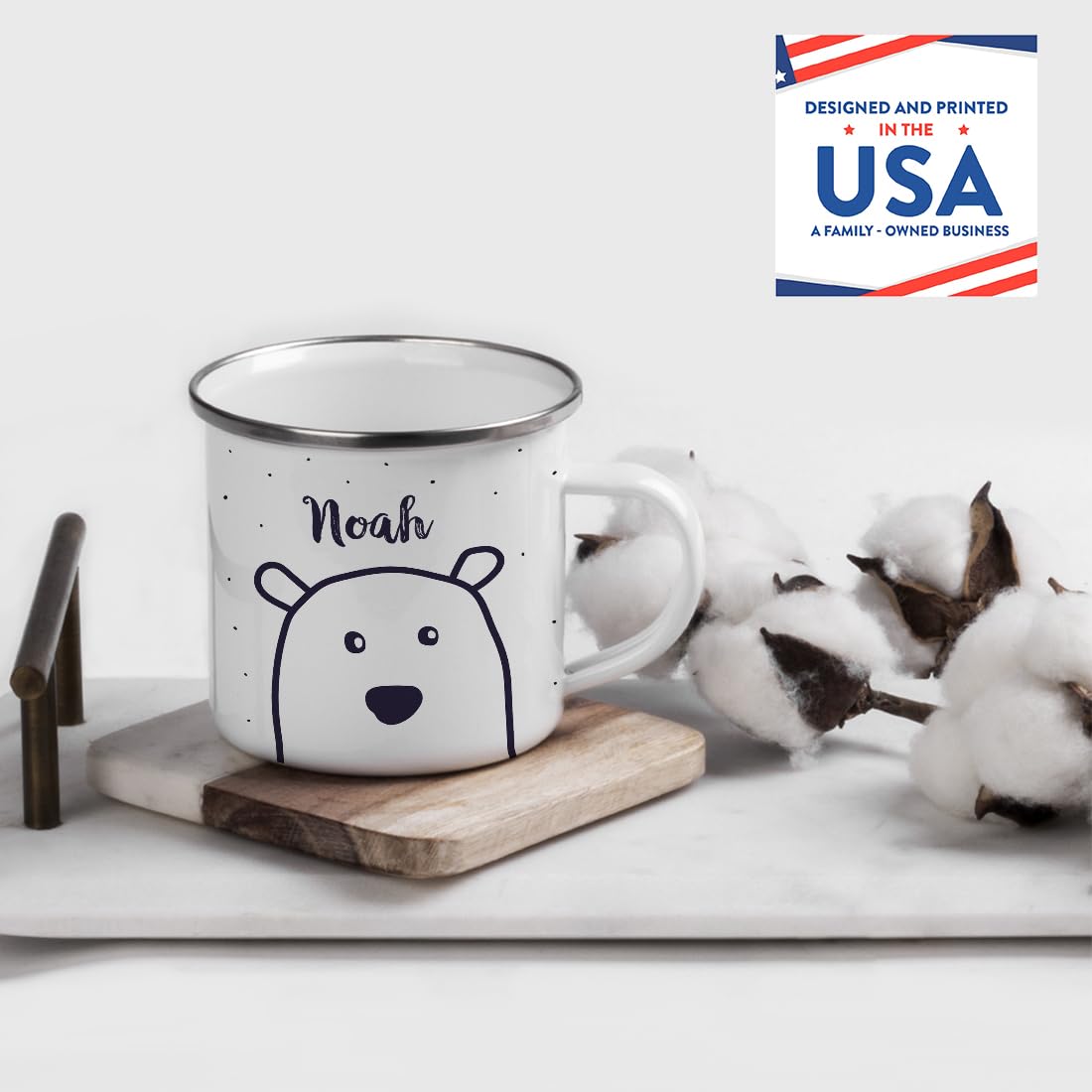 Andaz Press Personalized 11Oz. Christmas Hot Chocolate Stainless Steel Campfire Coffee Mug Gift, Polar Bear, 1-Pack, Custom Name