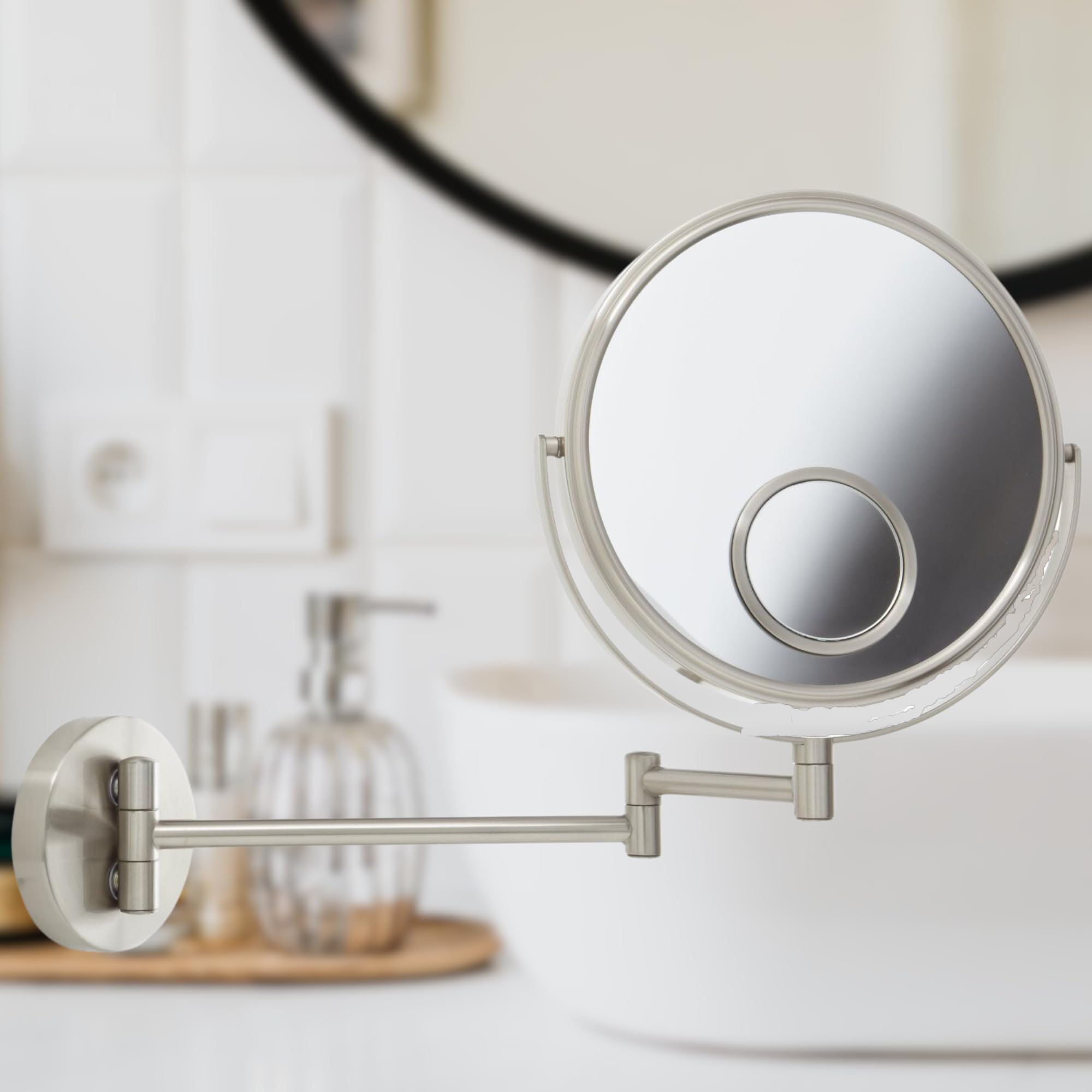 Jerdon Wall Mount Mirror For Bathroom - Makeup Mirror With 10X Magnification And 15X Spot Mirror - Nickel Finish - Model Jp7510N