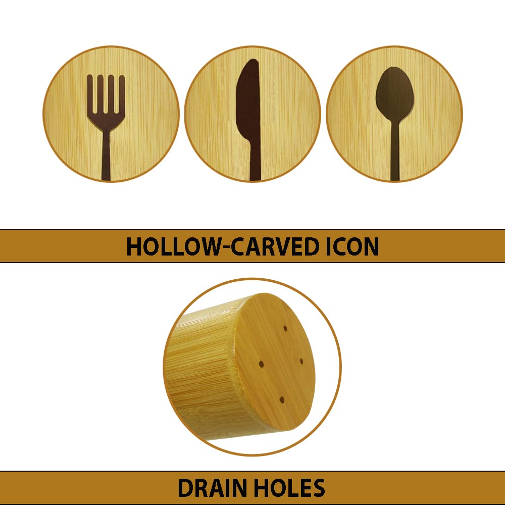 365Home Bamboo Silverware Organizer Countertop, Flatware Caddy, Bamboo Utensil Holder For Party, Kitchen Table, Farmhouse