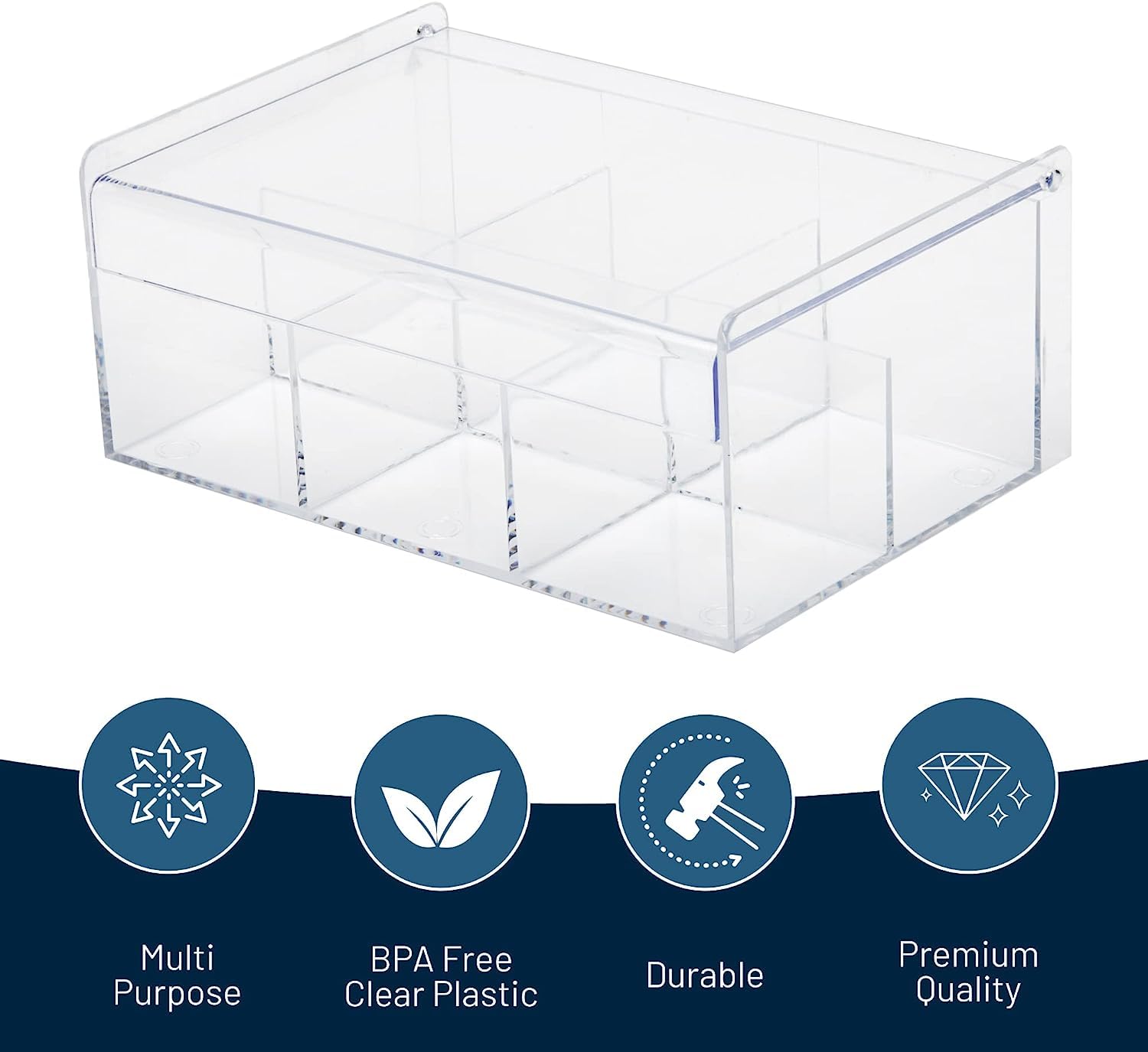 Royalhouse Acrylic Tea Bag Holder Storage Organizer, (Pack Of 3) 6 Compartment Bpa Free Clear Plastic Tea Box With Lid, Multi-Pu