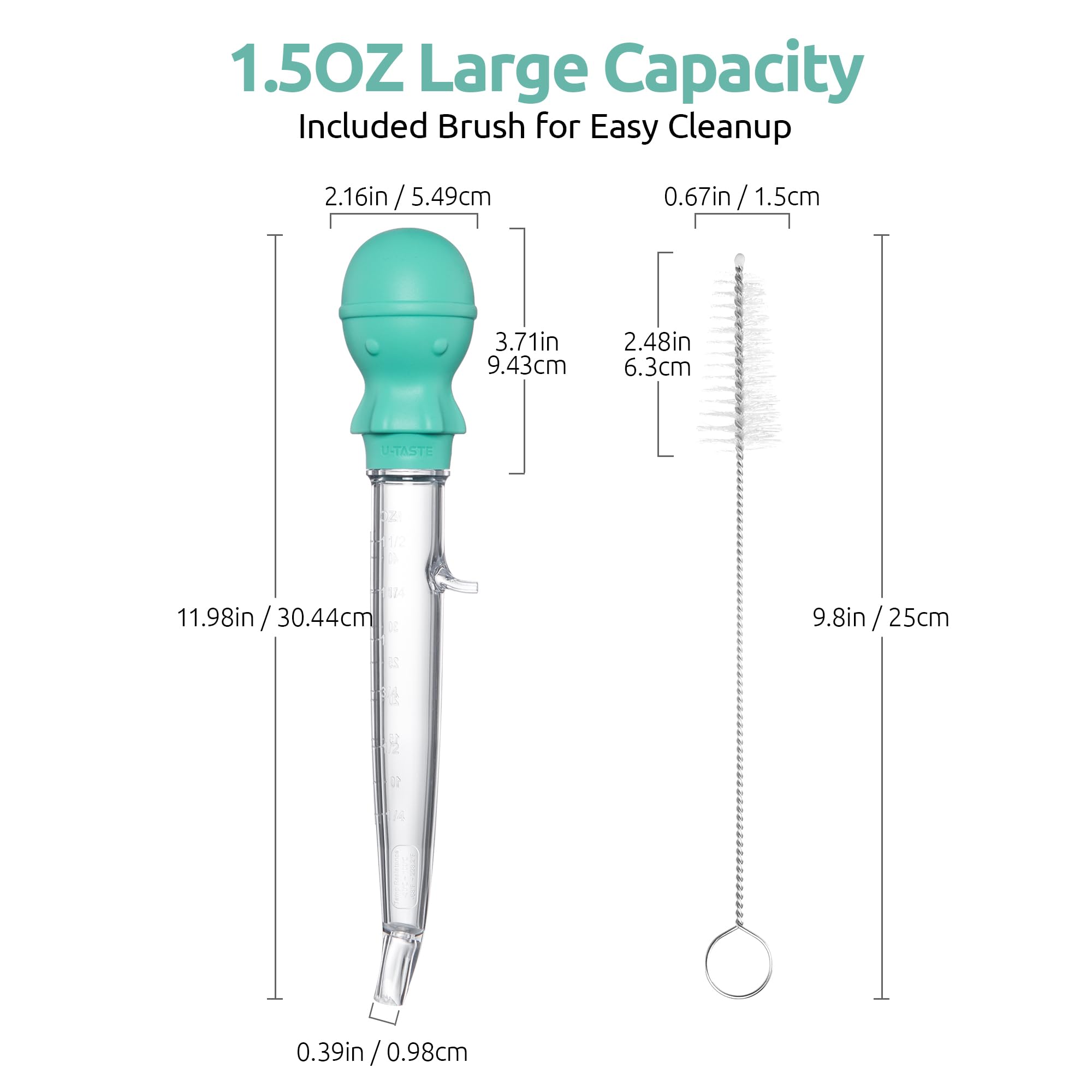 U-Taste 1.5Oz Angled Turkey Baster - 228.2? Heat Resistant Food Grade Tritan And Silicone Large Octopus Bulb Baster Set With Cle
