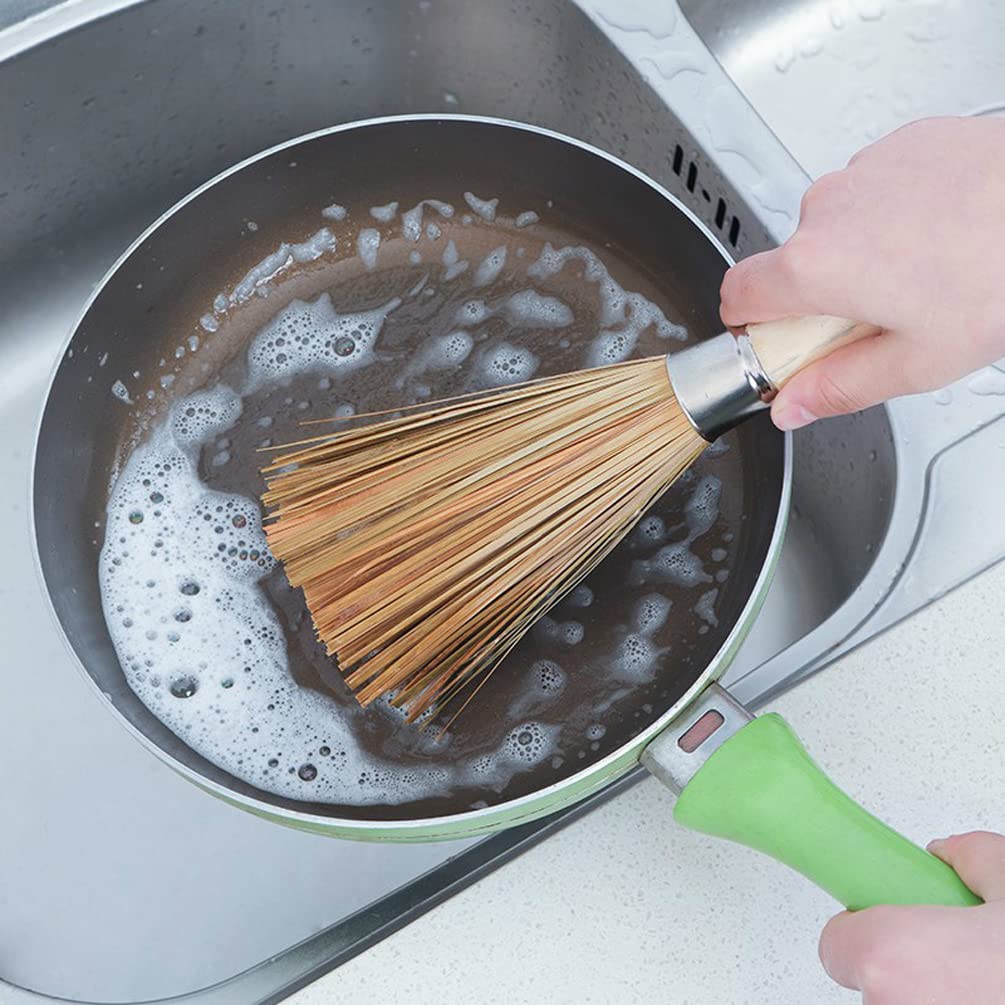 1 Pack Bamboo Cleaning Whisk With Wooden Handle Kitchen Pan Clean Brush For Dishes Pans Wok Sink