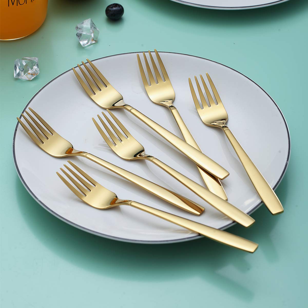 Berglander Gold Tea Fork, Stainless Steel Cake Fork Dessert Fork With Titanium Gold Plating 6.5 Inches Forks Pack Of 6