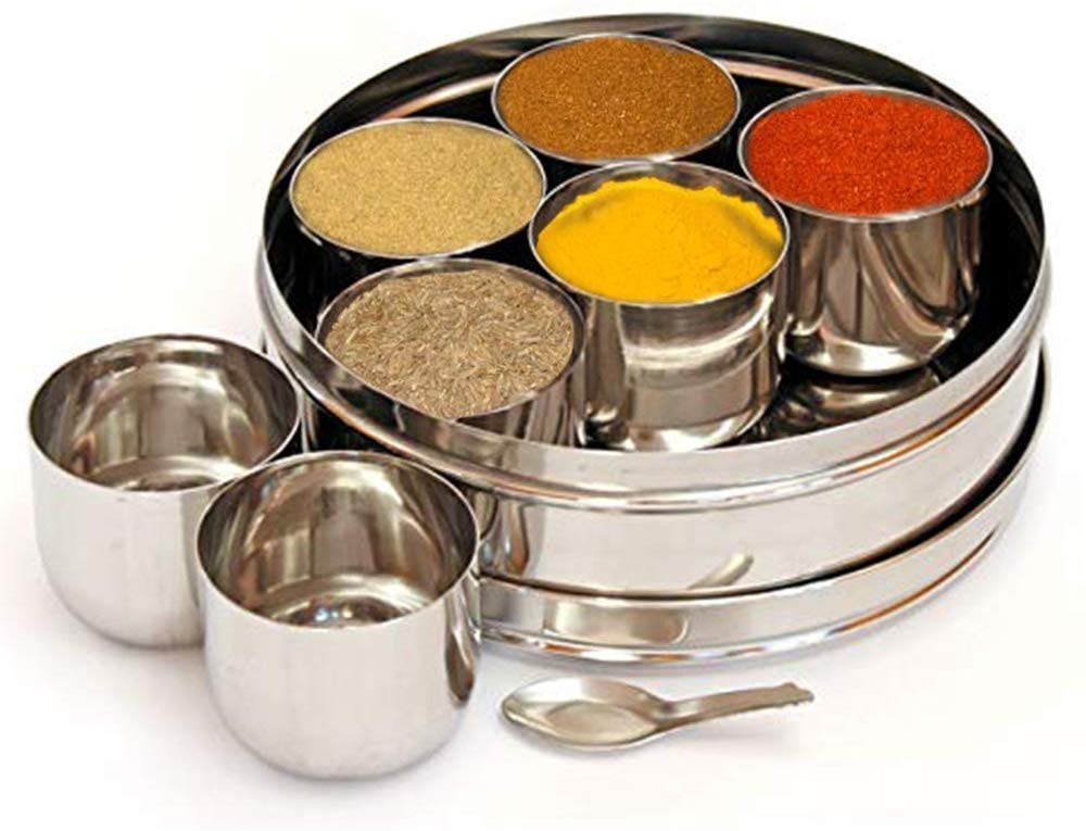 Artisenia Mother'S Day Gifts Stainless Steel Spice Container Masala Box 7 Containers And 2 Small Spoon Masala Box Indian Masala