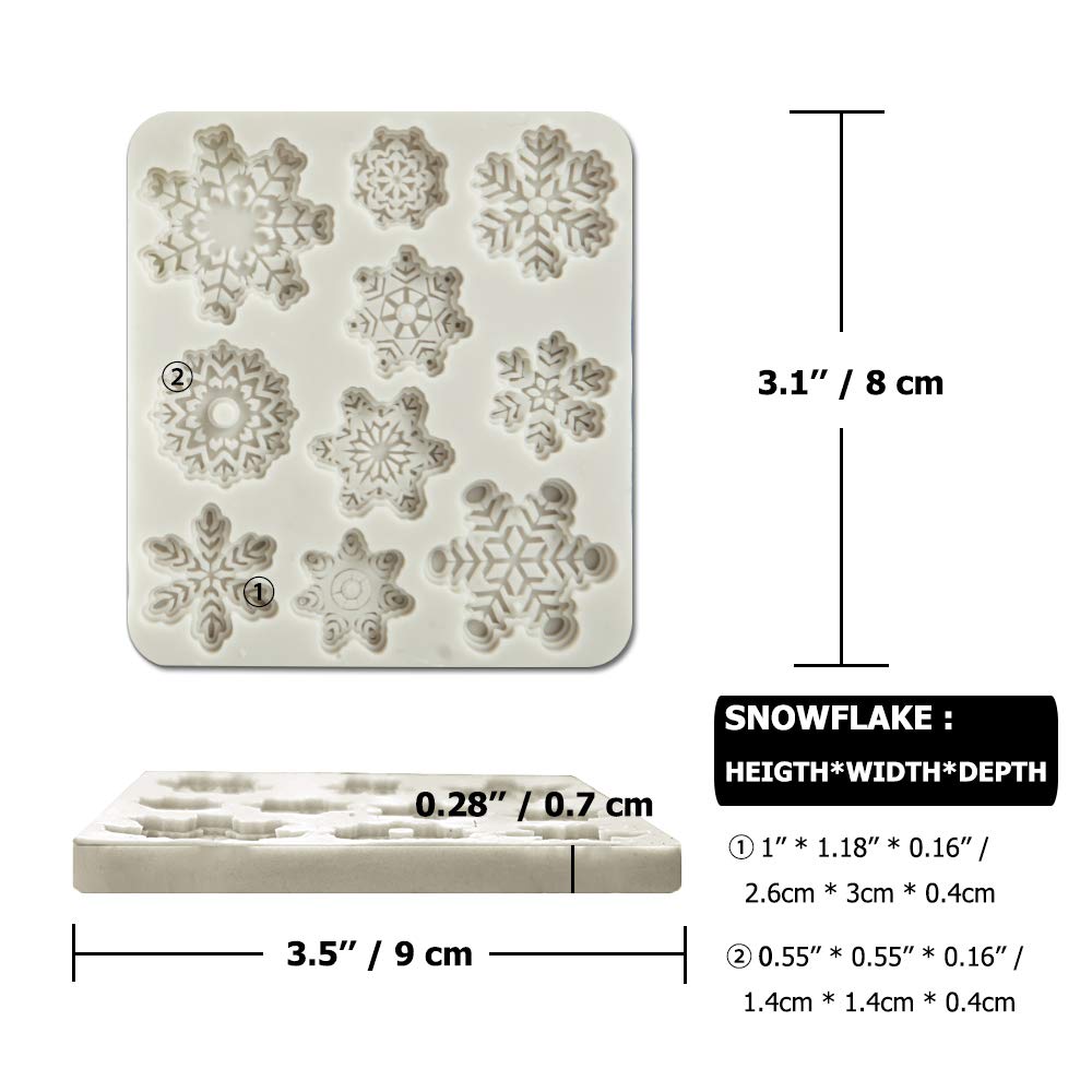3 Pcs Fondant Silicone Molds, Veinardyl 30 Cavity 3D Christmas Snowflake Mould Sugarcraft Cake Decoration Cupcake Topper Craftin