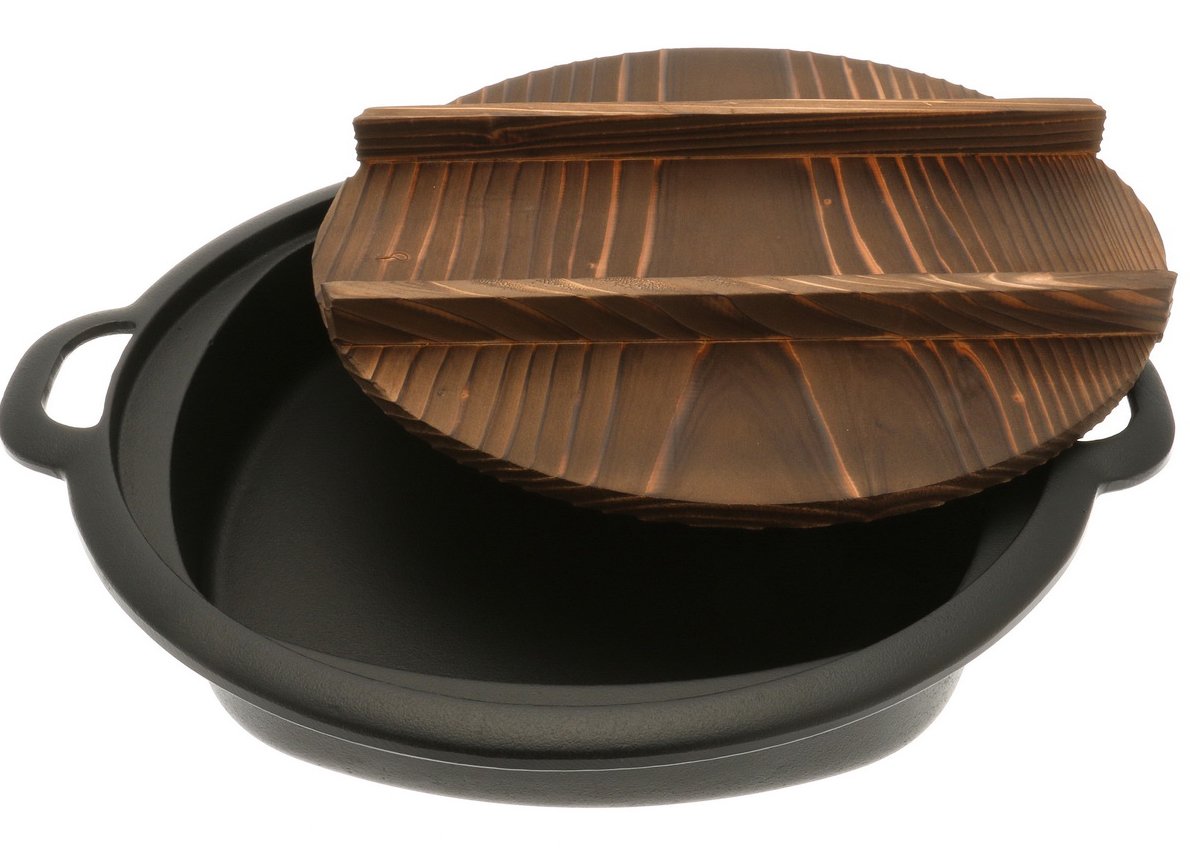 Iwachu Cast Iron Gyoza Pan With Wooden Lid, Large, Black