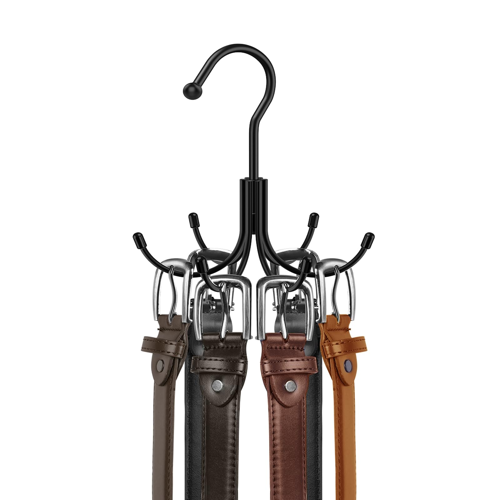 Belt Hanger, Homebros Black 360 Rotatable Metal Belt Rack Organizer For Closet Space Saving Belt Hooks Maximum 24 Storage Capaci