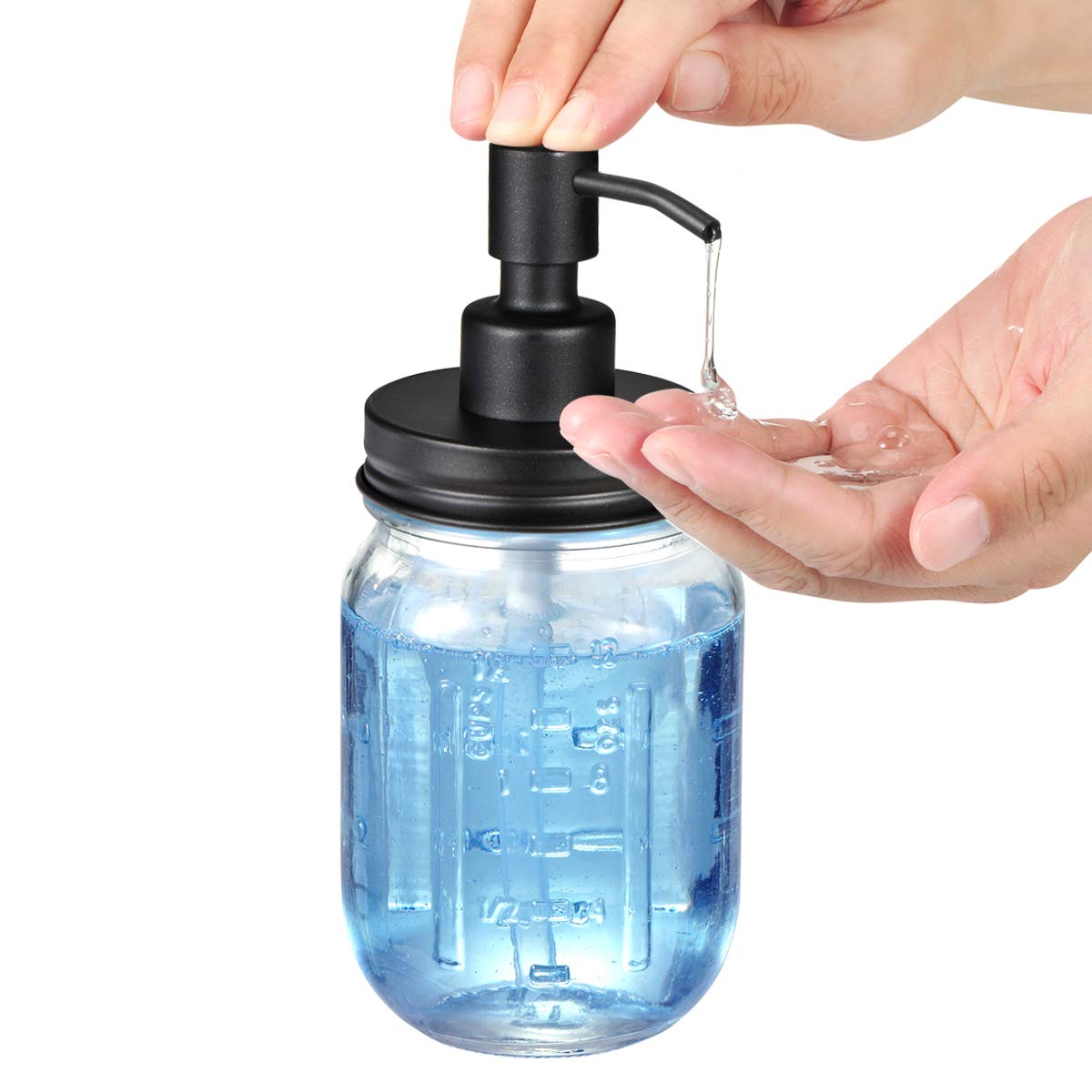Amolliar Mason Jar Liquid Soap Dispenser -Rustproof Stainless Steel Replacement - Farmhouse Decor for Kitchen/Bathroom Liquid Soap Pumps for Hand Soap Dish Soap Lotions/Black-2 Pack