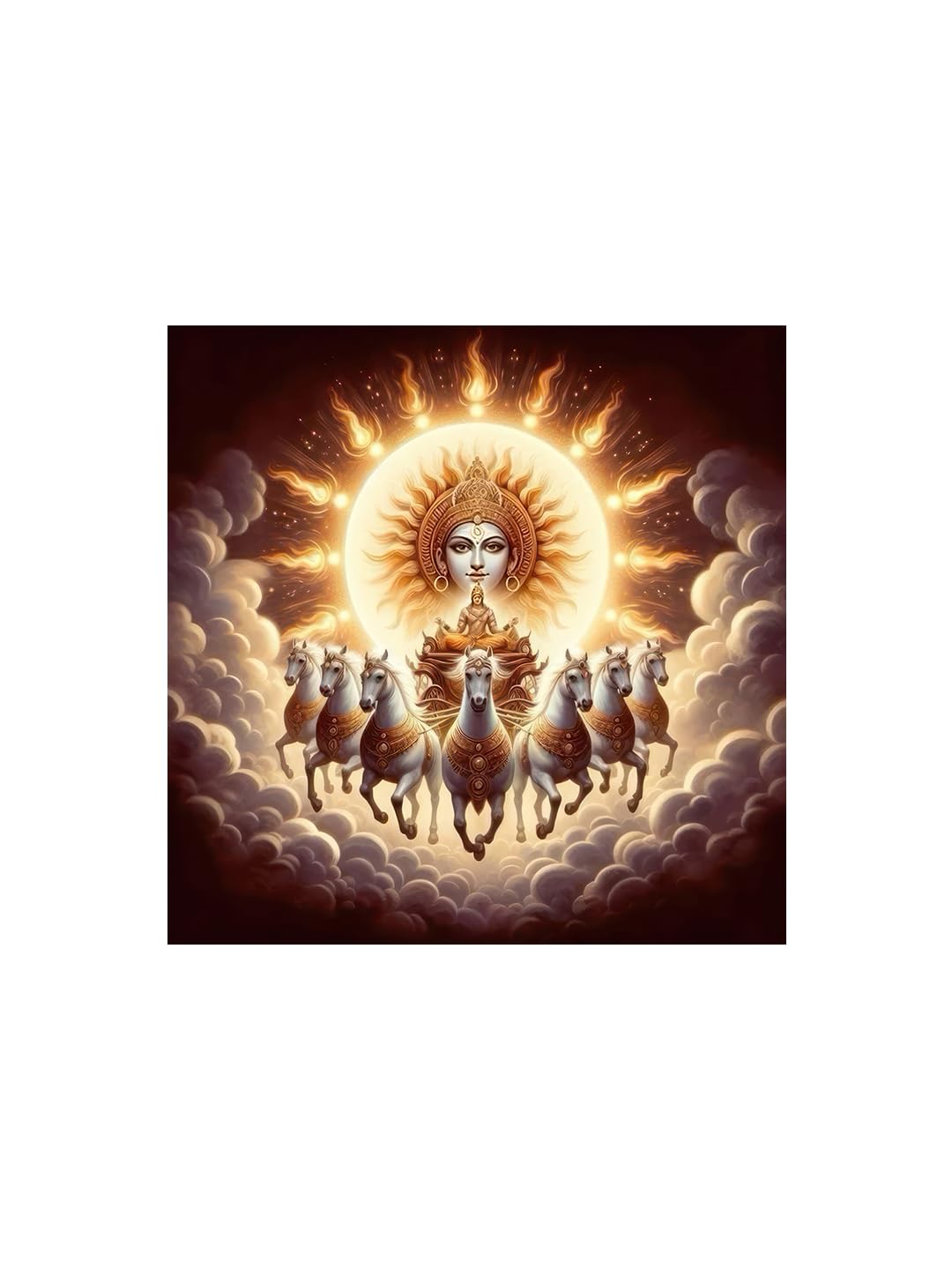 999STORE Canvas Wrapped Painting of Sun God Surya with Horses - Vedic Art for Modern Dcor - 24X24 Inches(FLP24X240544)
