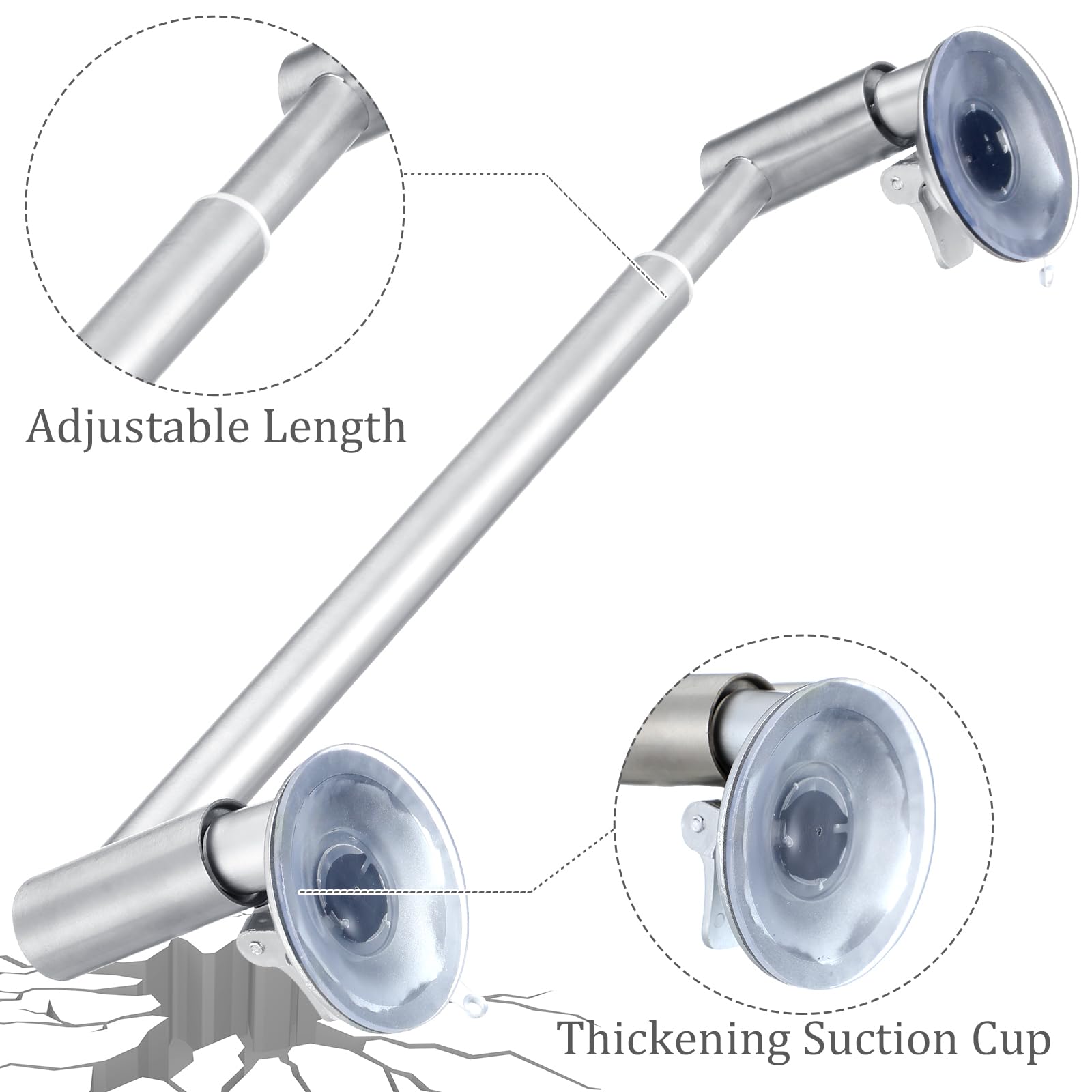 Adjustable 16-27'' Suction Cup Towel Bar Extendable Suction Cup Towel Holder Bathroom Stainless Steel Towel Rack Towel Bar For G