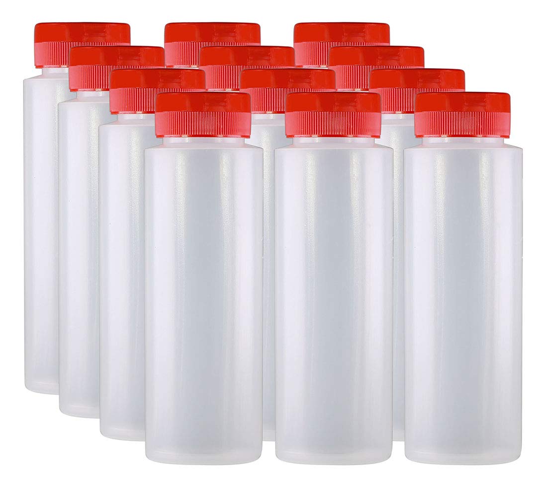 Pinnacle Mercantile Easy Squeeze Plastic Condiment Bottles With Red Flip Top Cap 8 Oz Empty Set 12