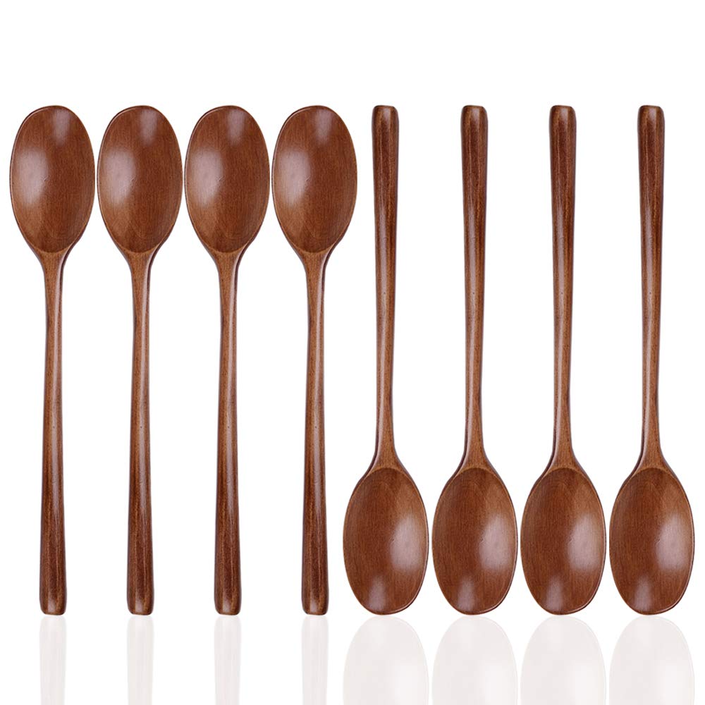 8 Pieces Wood Soup Spoons, Dakuan Wooden Ladle Spoon Set For Cooking Mixing Stirring Honey Tea Soda Dessert Coconut Bowl Nonstic