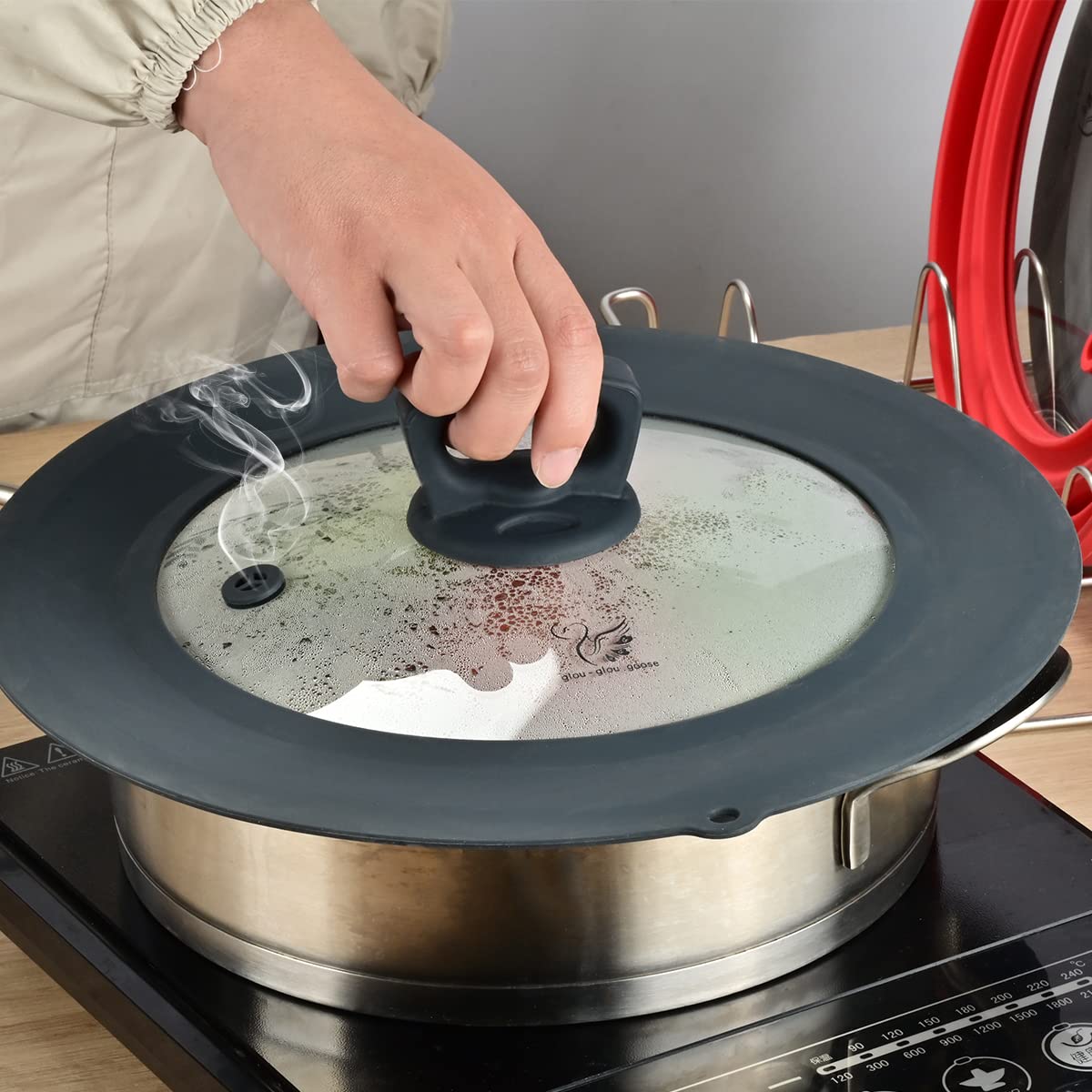 Set Of 2 Vented Tempered Glass Universal Lid For Pot Pan Skillet With Heat Resistant Silicone Microwave Safe Splatter Lid Cover