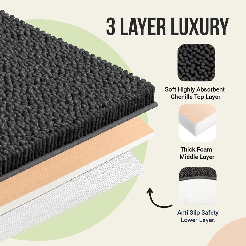 ITSOFT Plush Microfiber Long Runner - Non Slip Soft Bathroom Rug  Absorbent Machine Washable Chenille Bath Mat | Quick Dry Carpet  Great for Bath  Shower  Bedroom  or Door Mat (Charcoal Gray  47x21)