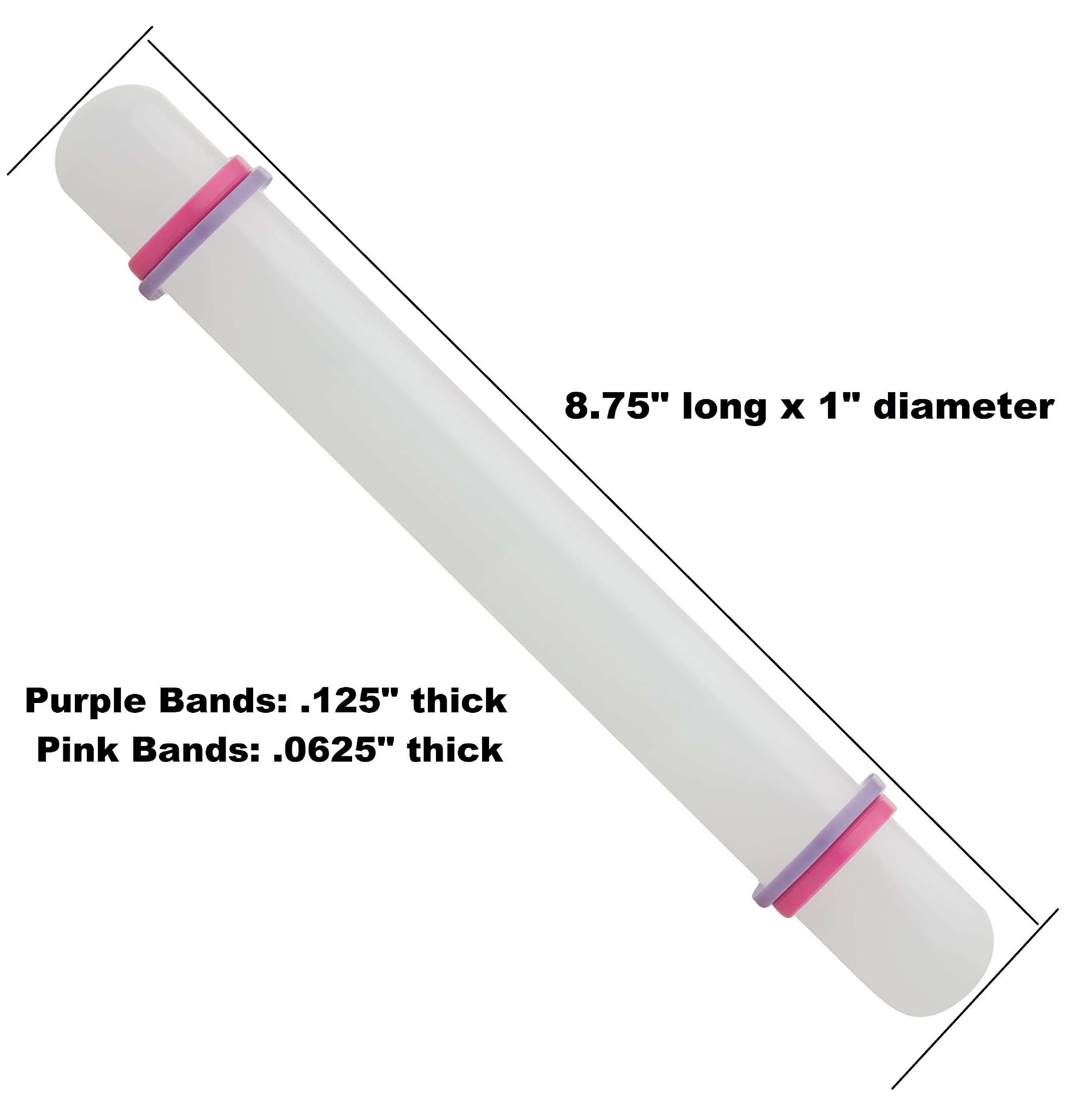 Ateco #7512 Fondant Rolling Pin With Adjustable Thickness Bands, Nonstick Plastic, 8.75-Inches, White