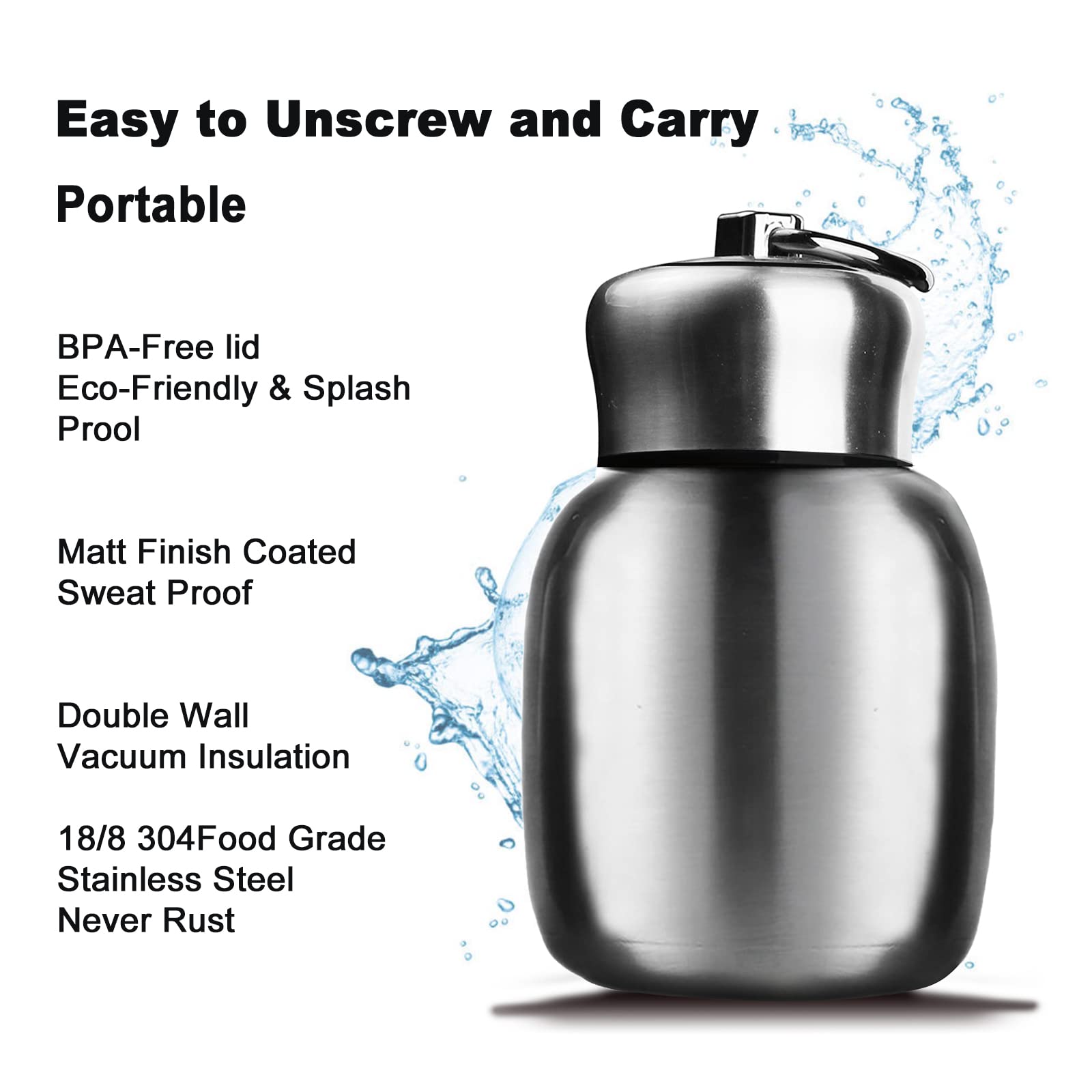 280Ml/9.85Oz Small Mini Vacuum Insulated Water Bottle Portable Leakproof Travel Mug Stainless Steel Cold And Hot Thermal Flask F