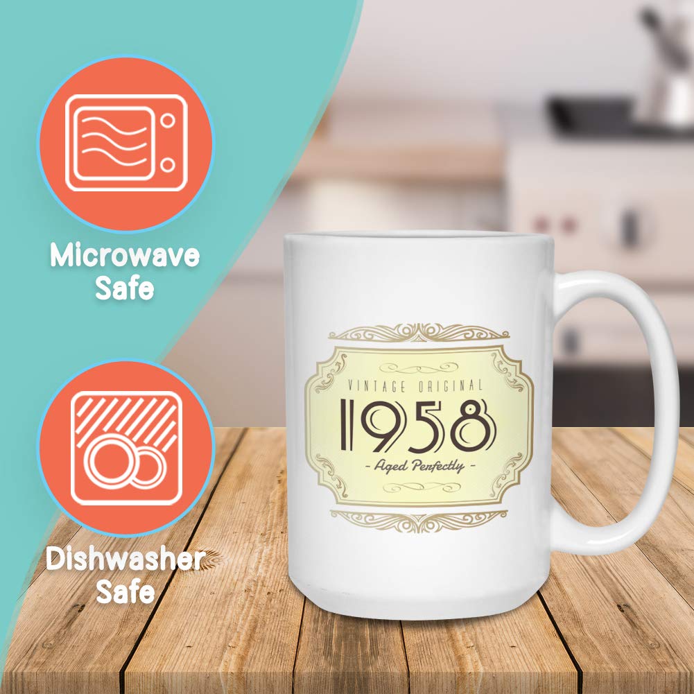 Birthday Coffee Mug 15 oz White, Vintage Aged Perfectly Elderly for Grandparents