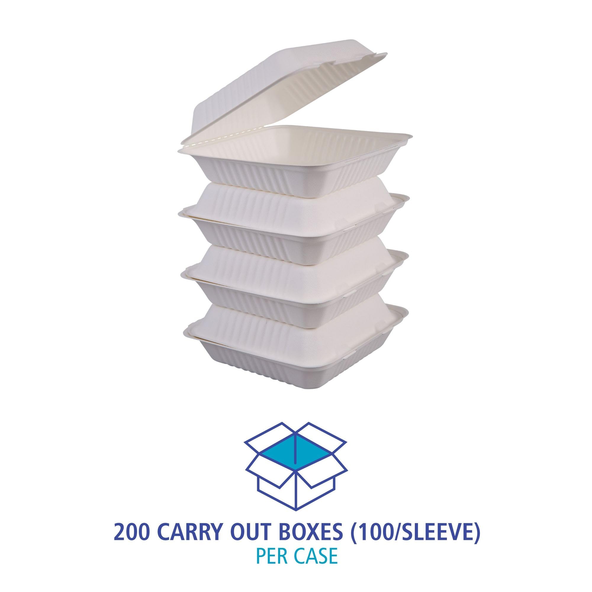 Boardwalk Hingewf1Cm9 Bagasse Molded Fiber Food Containers 9 X 9 White 1-Section 100/Sleeve 2 Slv/Ct