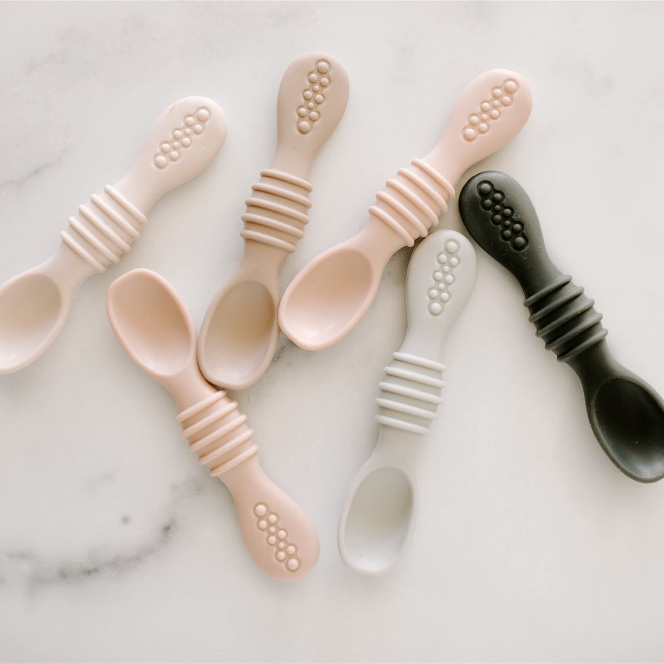 Simka Rose Silicone Baby Spoons Self Feeding 6 Months - First Stage Infant Spoons for Babies & Toddlers- Baby Led Weaning Spoons Set of 6- Easy on Gums Food Training Utensils Dishwasher Microwave Safe