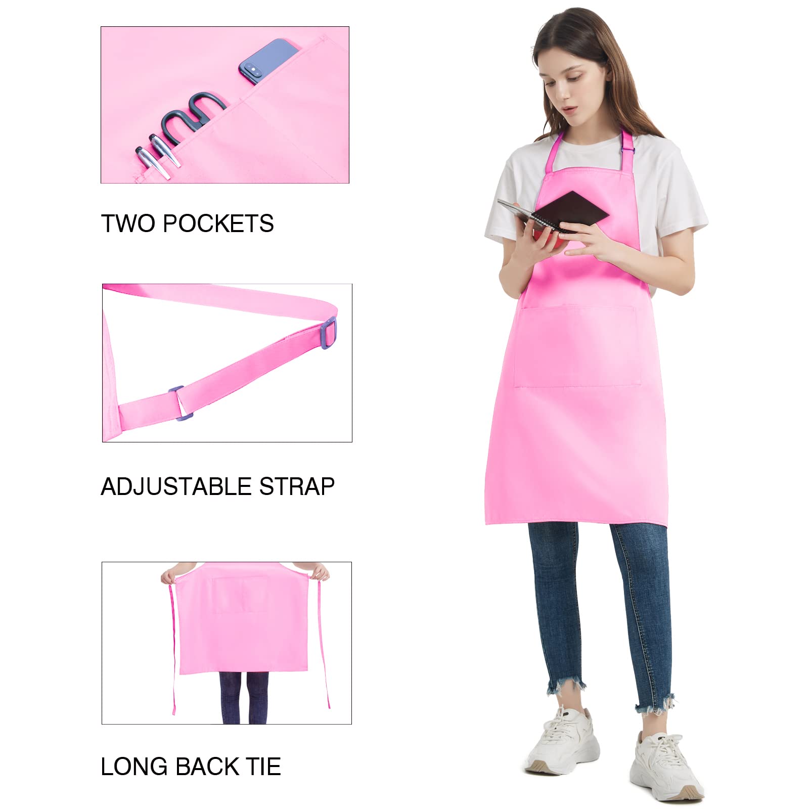 Loteaf 4 Packs Chef Apron With 2 Pockets, Waterproof Adjustable Apron For Men Women Perfect For Kitchen Cooking Baking Gardening