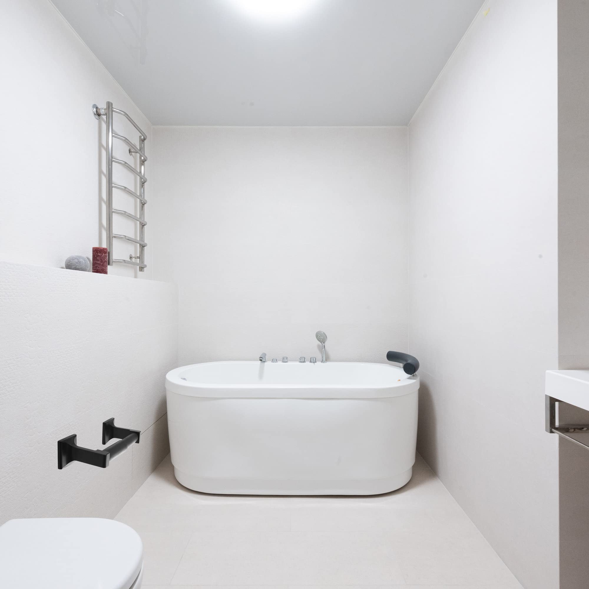 Sento Black Toilet Paper Holder Wall Mount, Double Post Tissue Toilet Paper Holder, Easy Installation, Heavy Duty Metal, Matte B