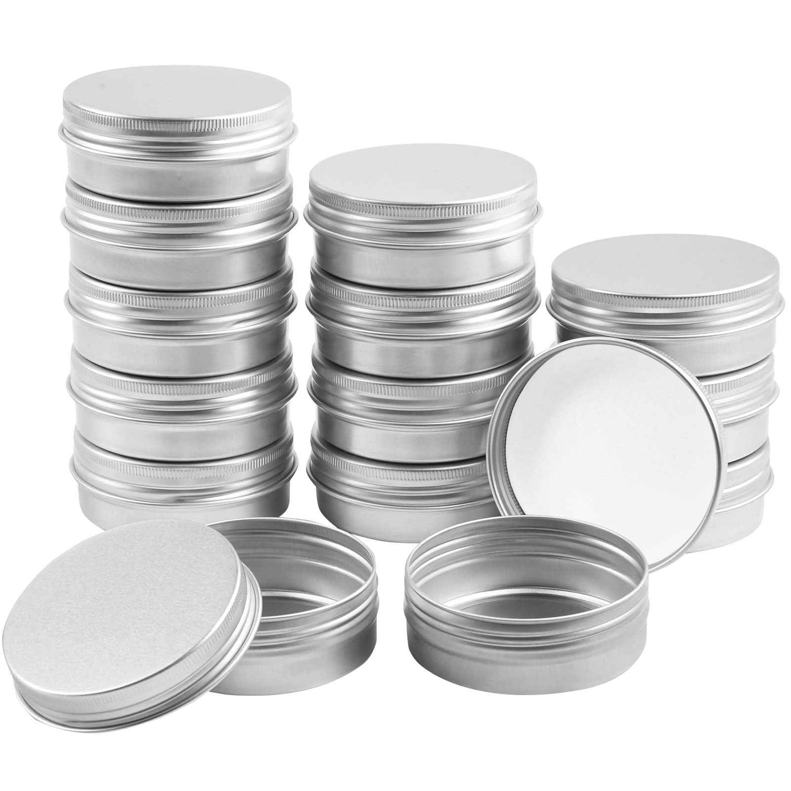 Tuzazo 24Pack 1 Oz Aluminum Tin Cans With Screw Lid And Labels, Refillable Travel Sized Cosmetic Containers Small Tins For Salve