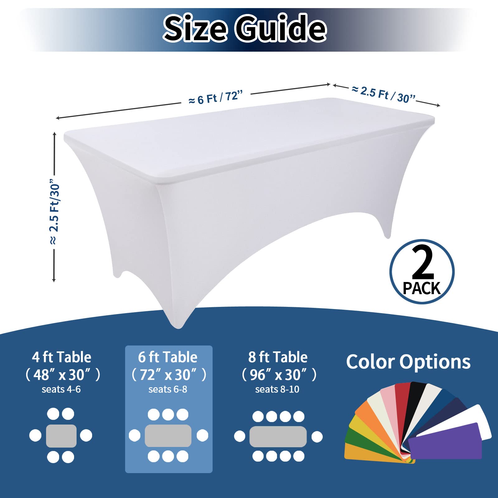 Purefit Spandex White Table Covers 6Ft Fitted Table Clothes For 6 Foot Rectangle Tables, Elastic Massage Table Cover, Stretch Wr