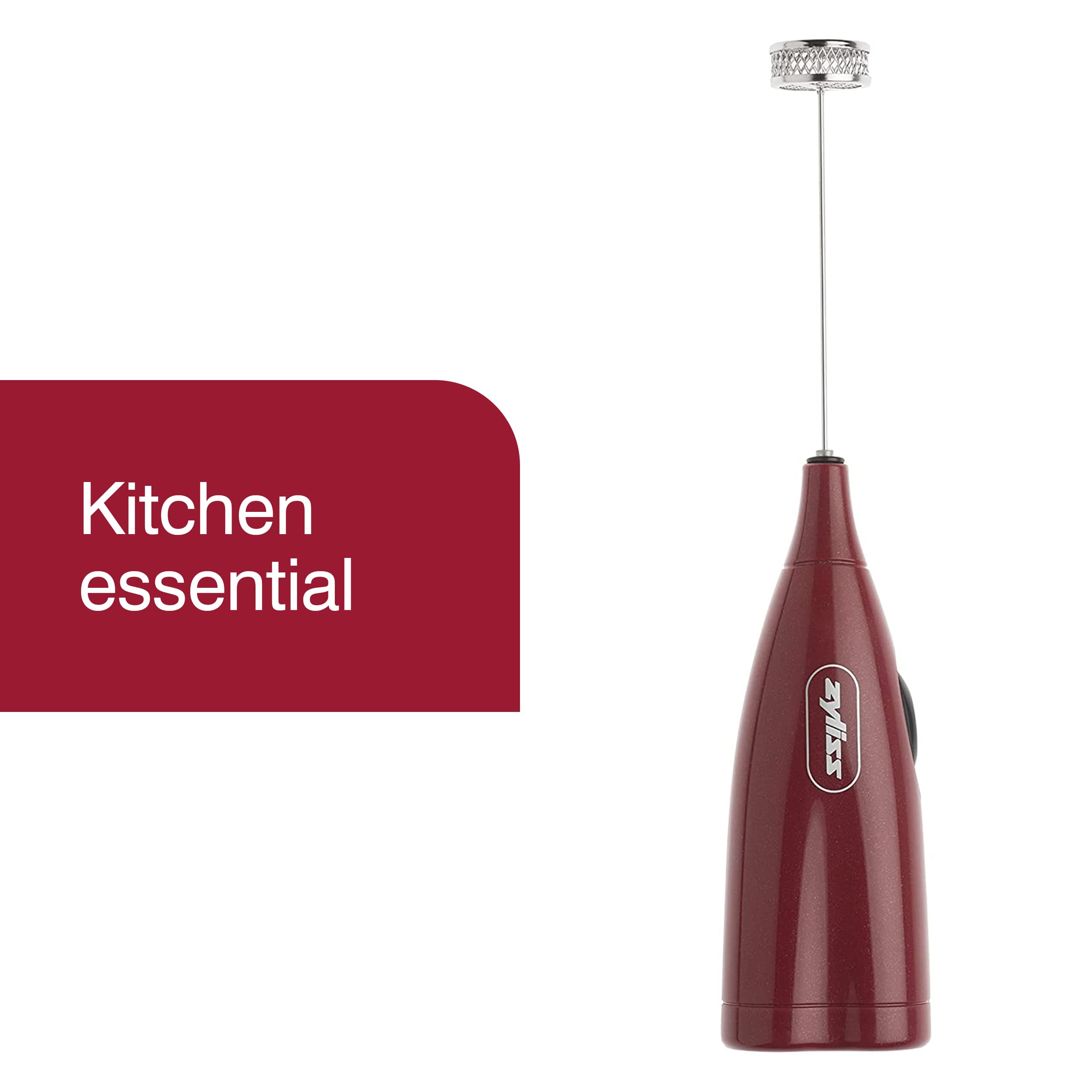 Zyliss Handheld Electric Milk Frother - Battery-Powered Frother for Coffee - Create Hot or Cold Foam in Cappuccinos  Lattes  or Shakes - Perfect Accessory for Your Coffee Bar - Red