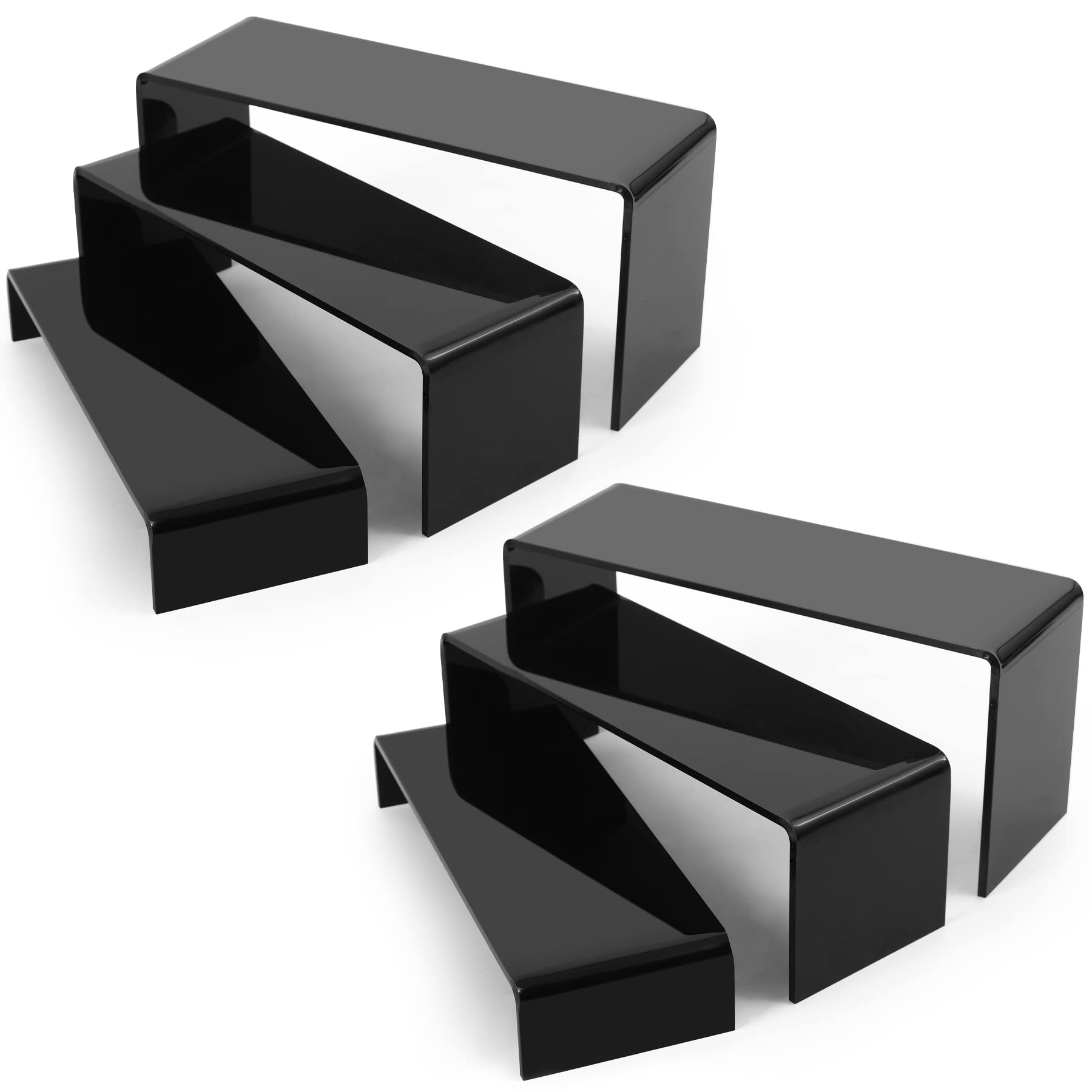 Goabroa Black Acrylic Display Risers, 3 Tiers 2 Set (6 Pcs) Acrylic Shelves Organizer Display Stand, Conutertop Desktop Acrylic 