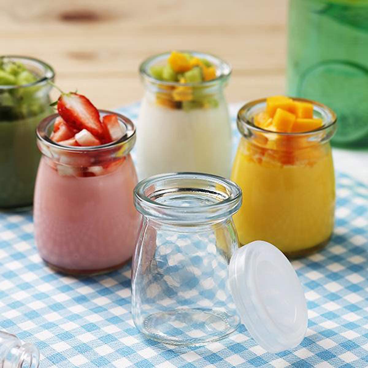 Brezzycloud Glass Jars Yogurt, Set Of 4 Clear Pudding Jar With Lid  Glass Jars Yogurt Maker And Milk, Parfait, Spices And More 
