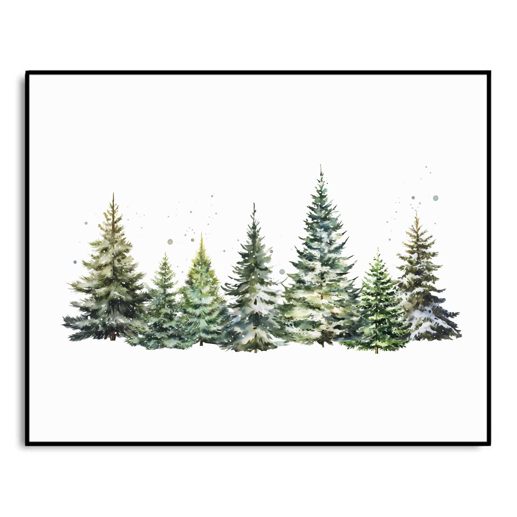 Christmas Tree Print, Winter Landscape, Watercolor Christmas Tree Painting Print, Pine Tree Art, Farmhouse Christmas Wall Art, W
