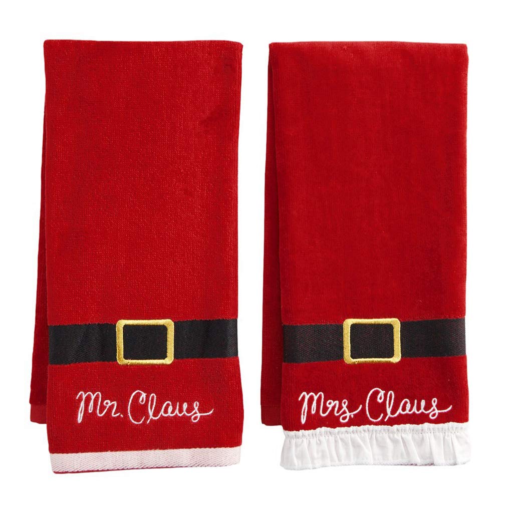 St. Nicholas Square Christmas Towels, Red Bath Hand Towel Set Of 2, Mr. & Mrs. Claus With Santa Belt Decorative Design 25 X 16 I