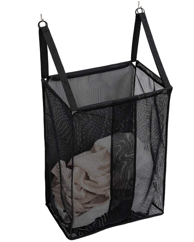 Alyer Wall Hanging Mesh Laundry Hamper,Poolside Toy Storage Baskets With Big Metal Rim Opening,Hardware Included (Black)