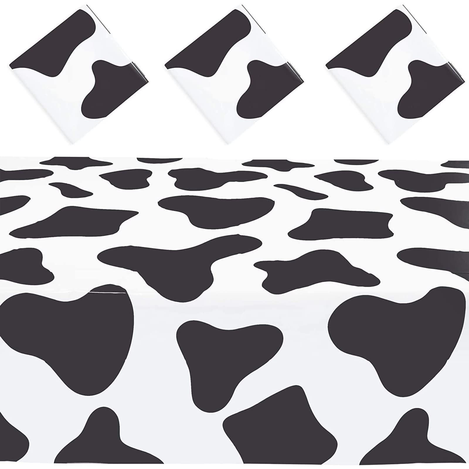 Blue Panda Cow Print Tablecloth For Farm Animal Party (54 X 108 In, 3 Pack)